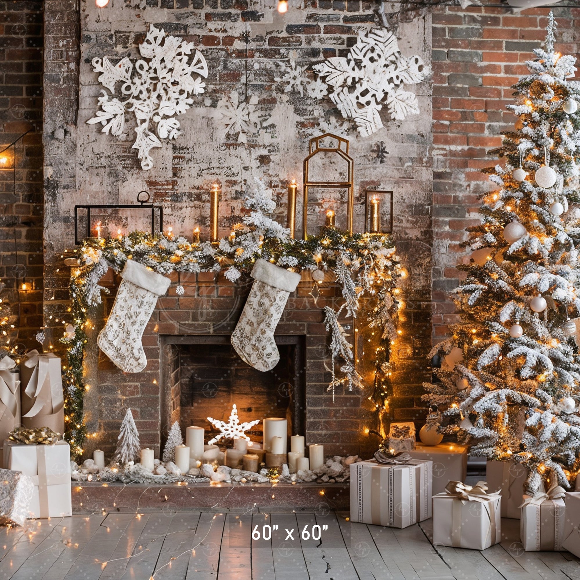 Rustic Industrial Christmas Fireplace Backdrop