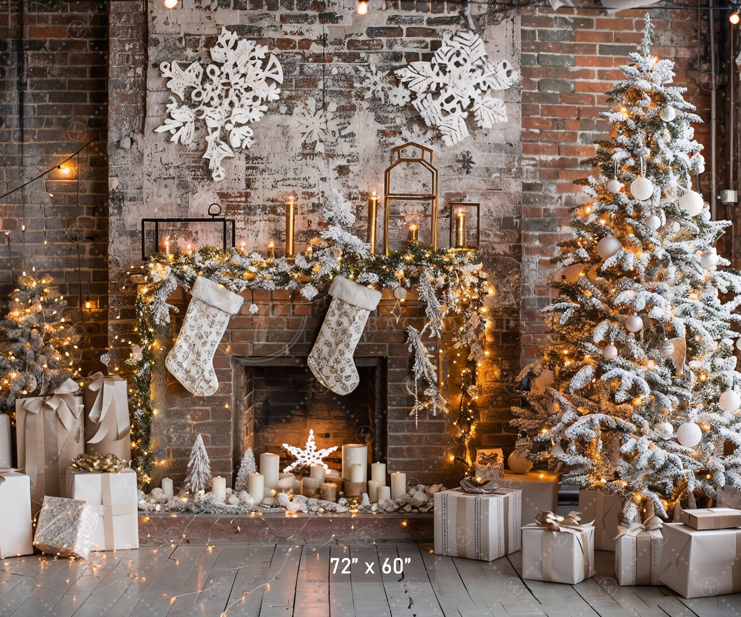 Rustic Industrial Christmas Fireplace Backdrop
