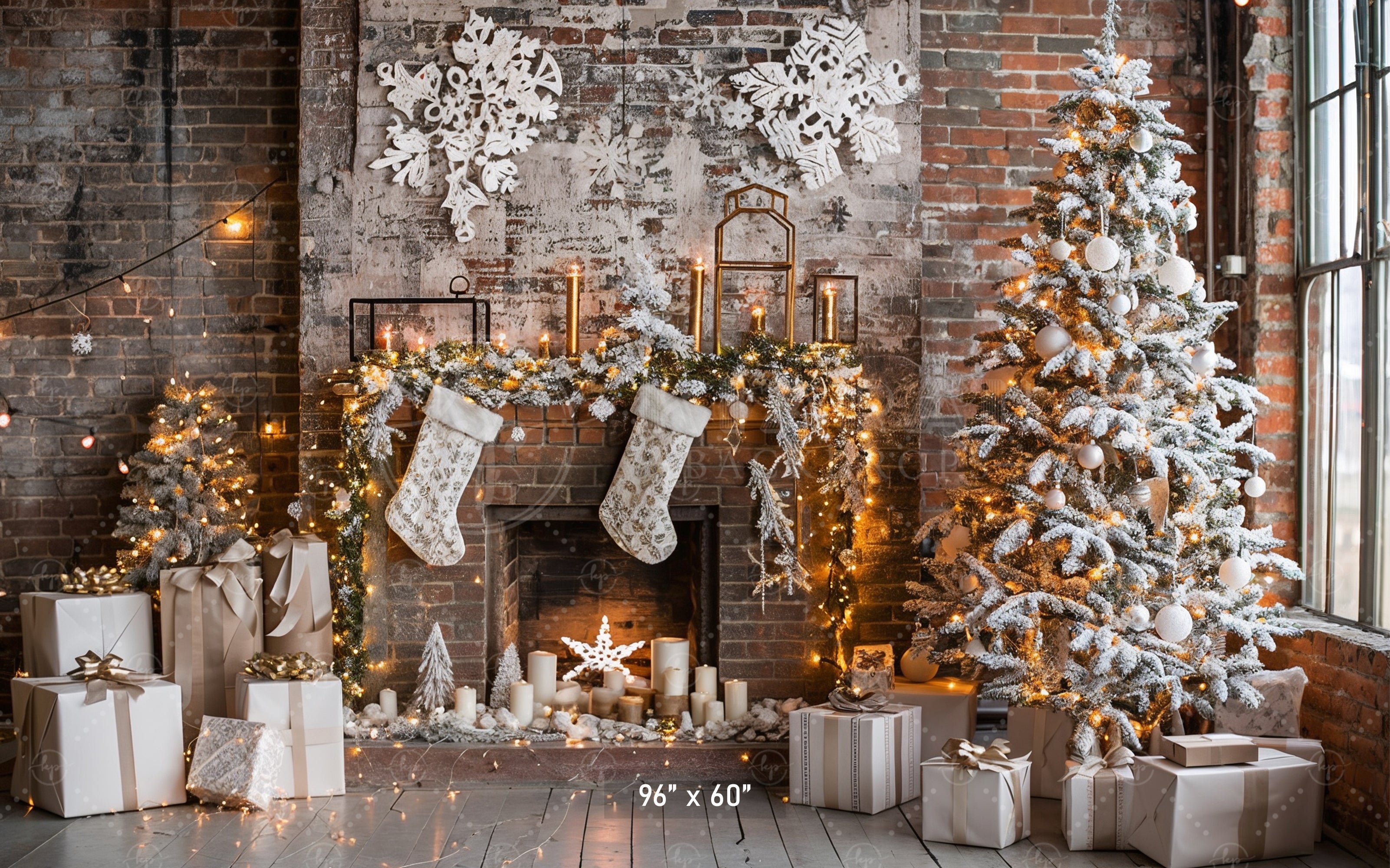 Rustic Industrial Christmas Fireplace Backdrop