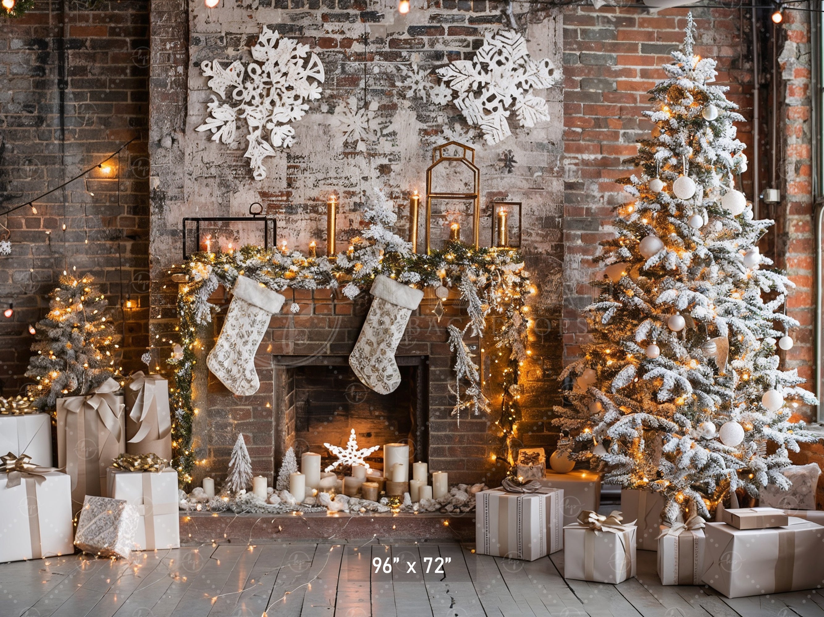 Rustic Industrial Christmas Fireplace Backdrop