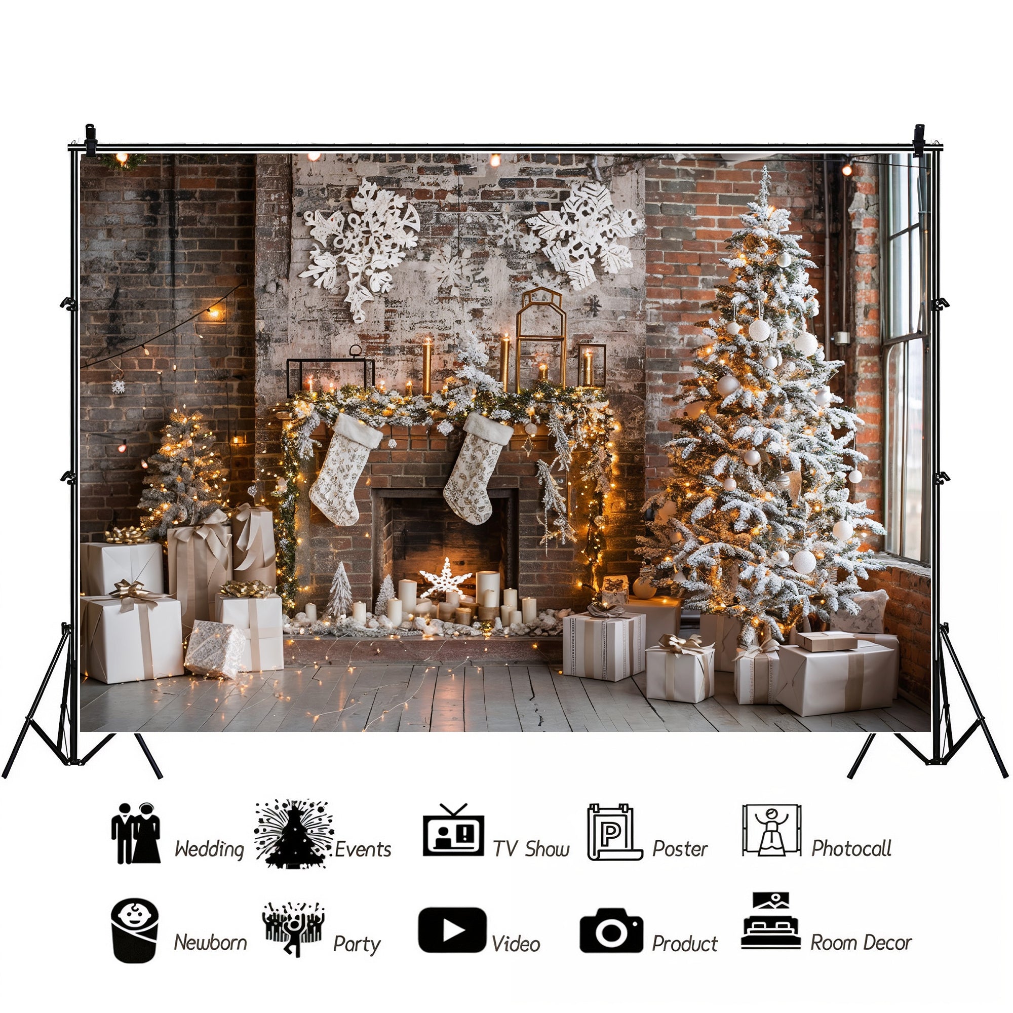Rustic Industrial Christmas Fireplace Backdrop