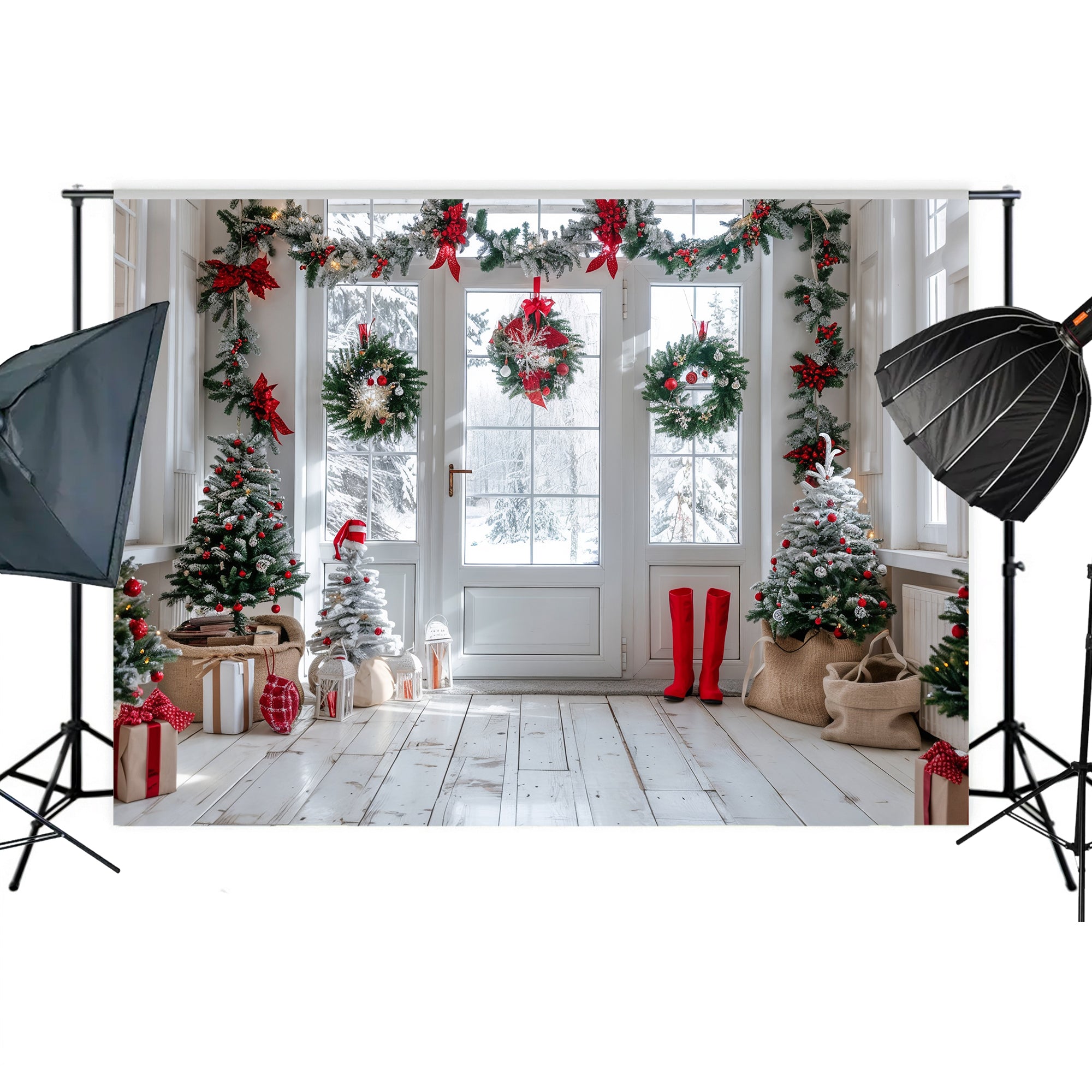 Festive Winter Entryway Backdrop