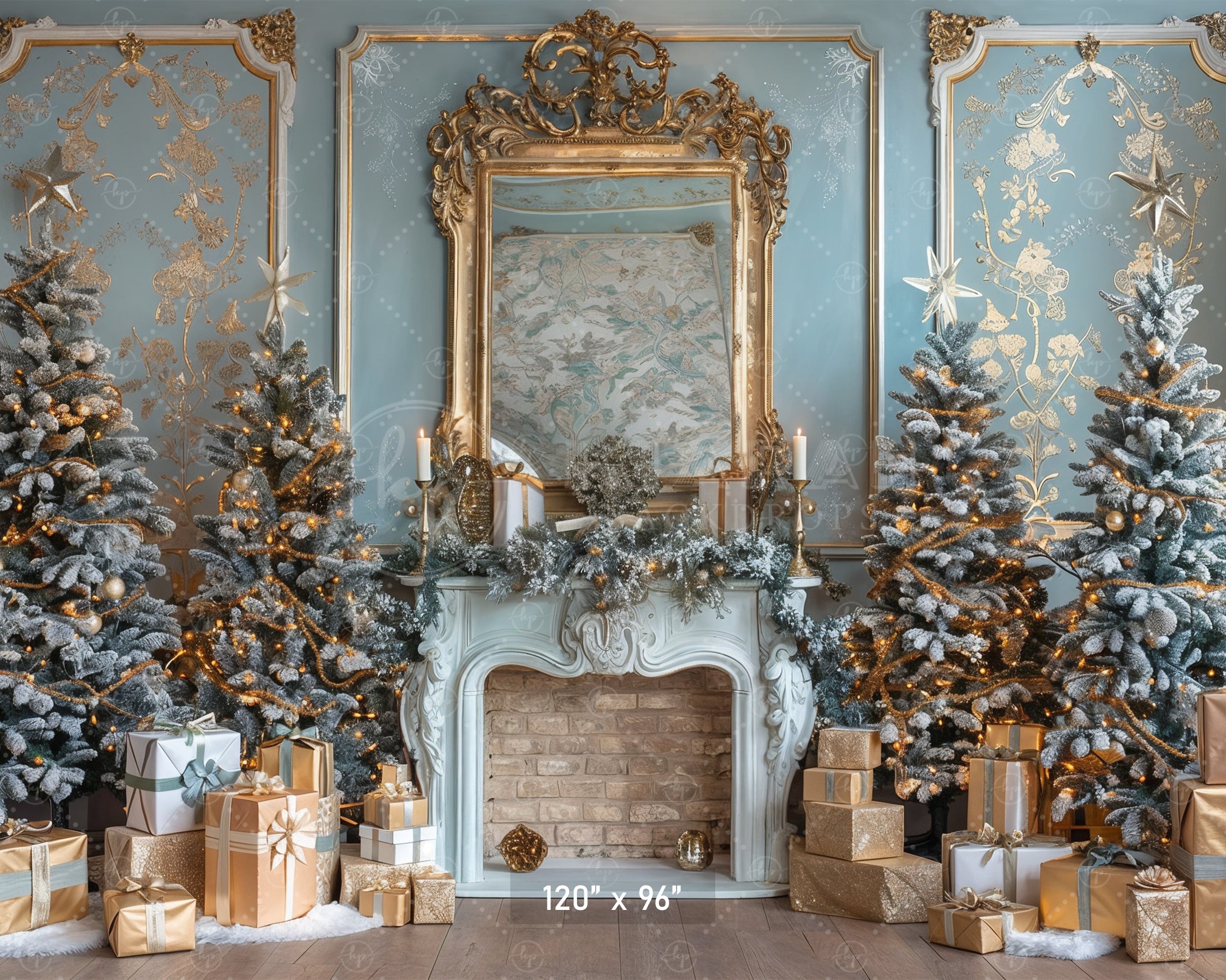 Elegant French Christmas Fireplace Backdrop