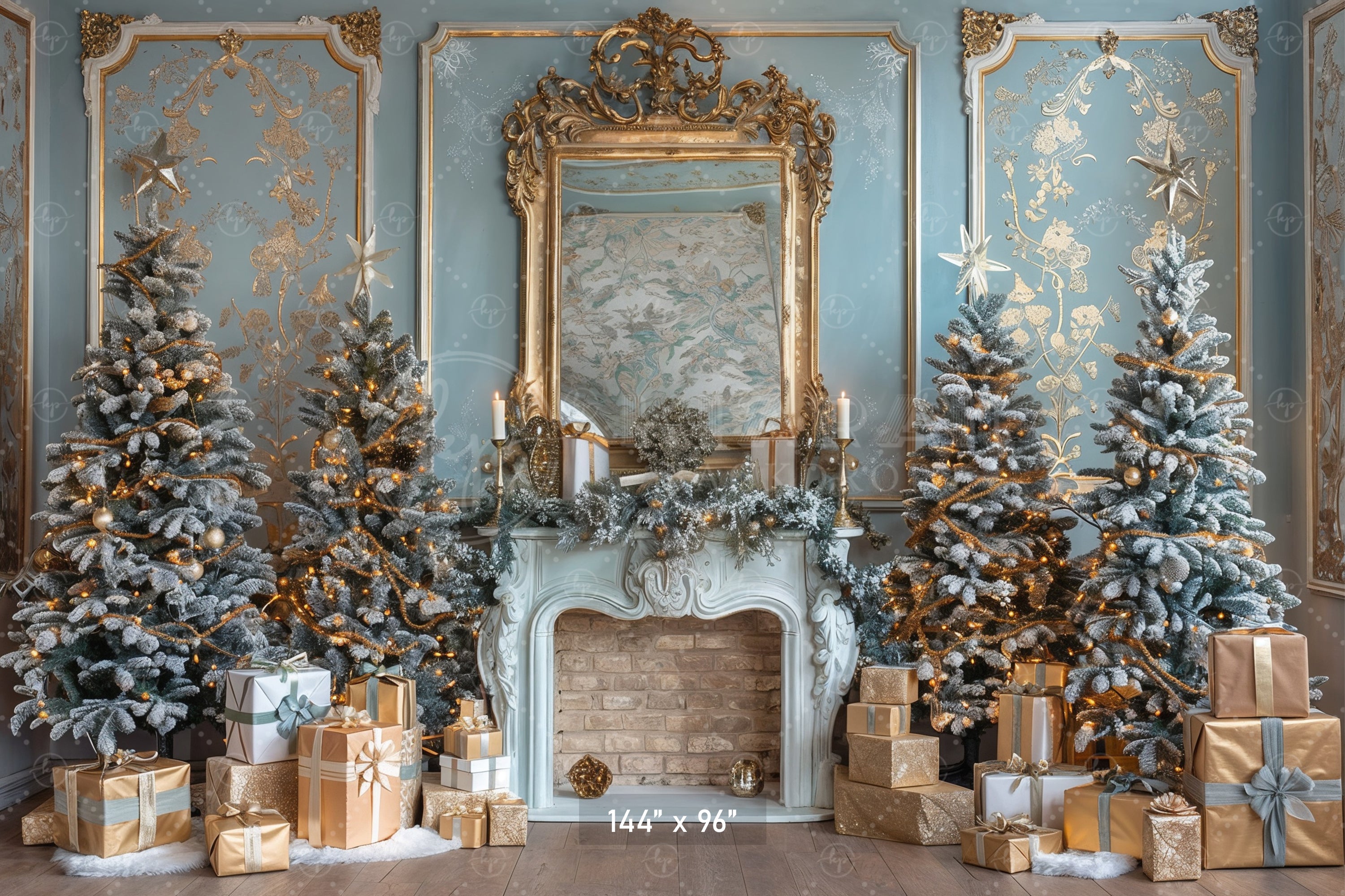 Elegant French Christmas Fireplace Backdrop