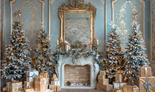 Elegant French Christmas Fireplace Backdrop