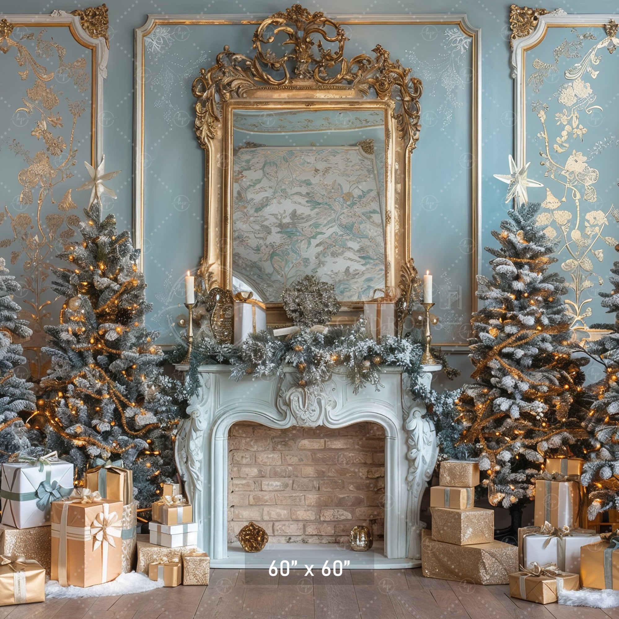 Elegant French Christmas Fireplace Backdrop