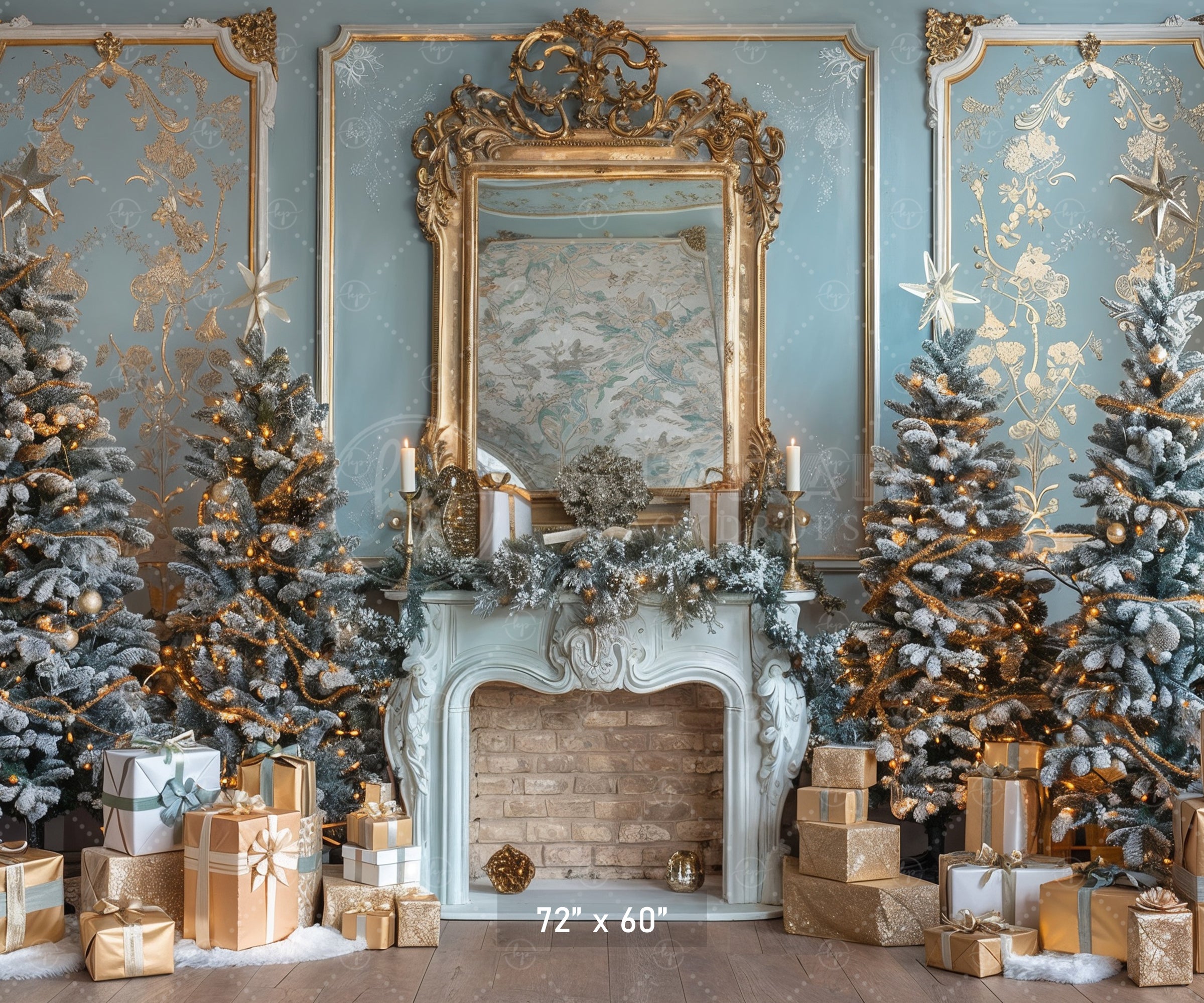 Elegant French Christmas Fireplace Backdrop