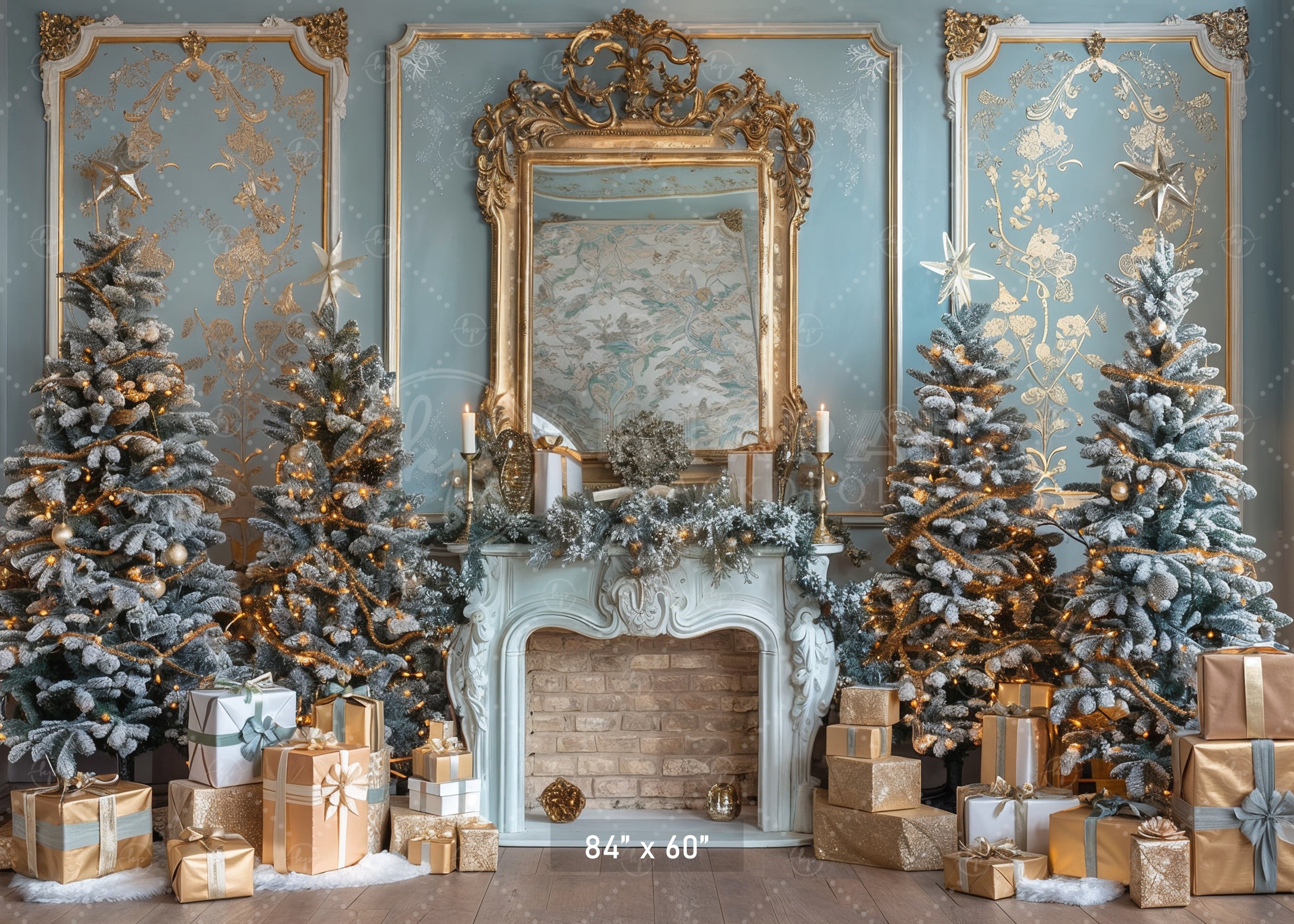 Elegant French Christmas Fireplace Backdrop