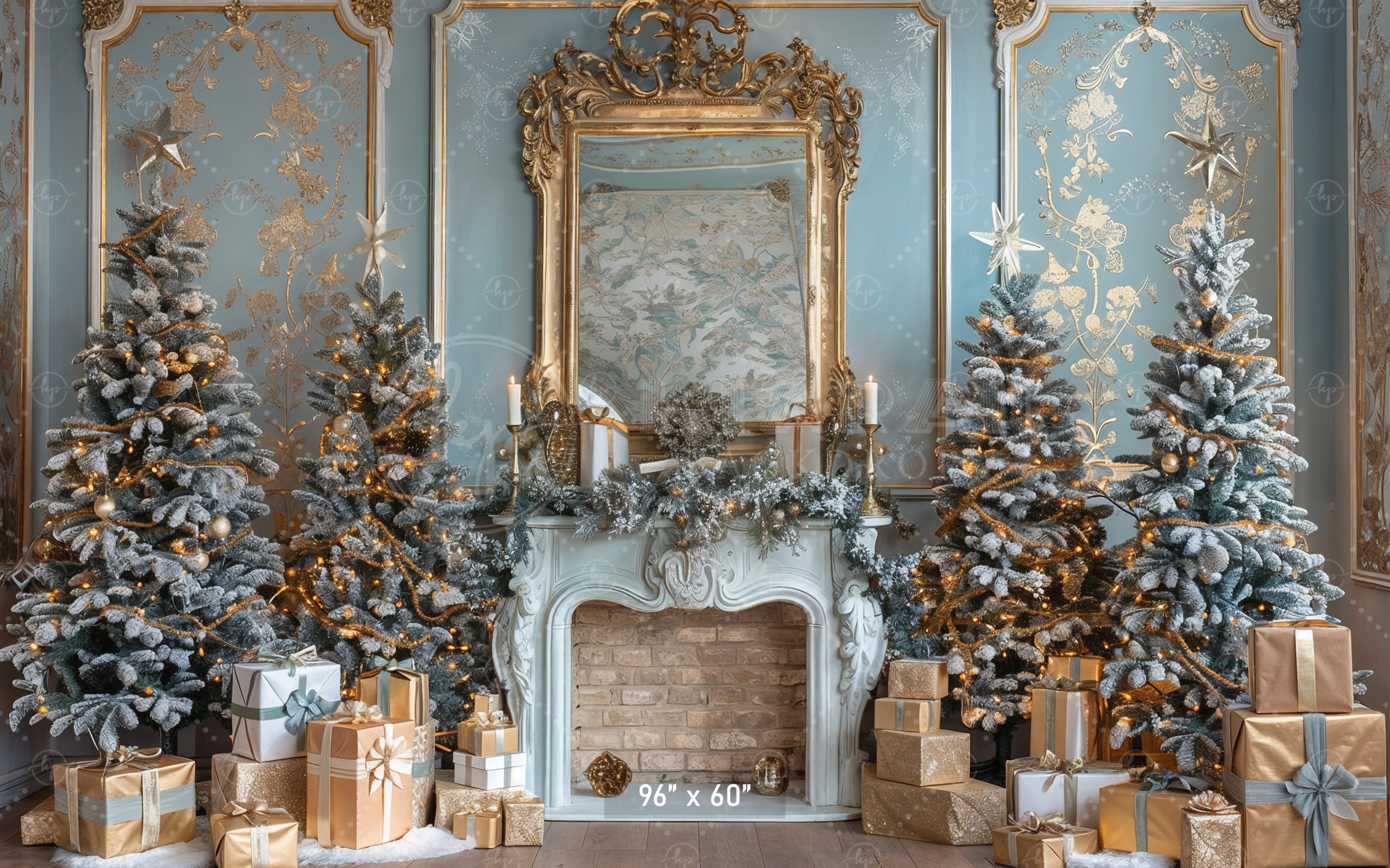 Elegant French Christmas Fireplace Backdrop