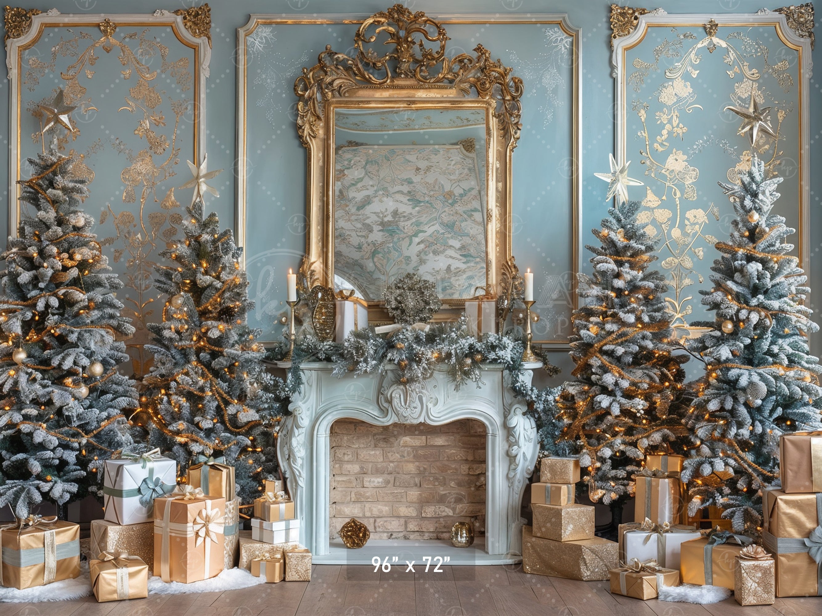 Elegant French Christmas Fireplace Backdrop