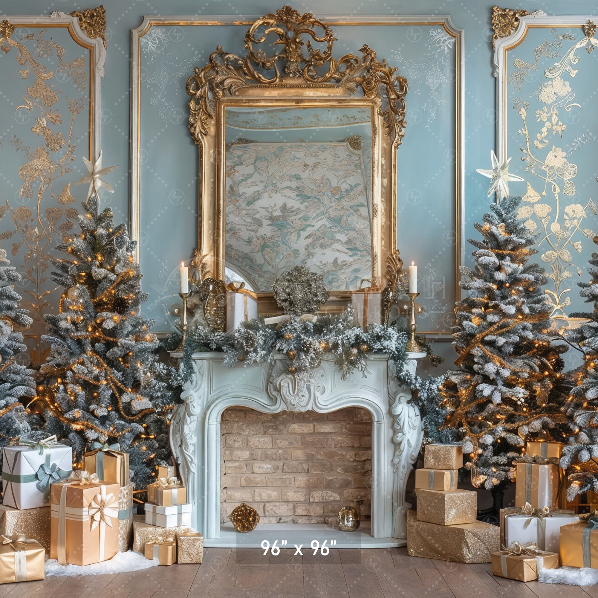 Elegant French Christmas Fireplace Backdrop