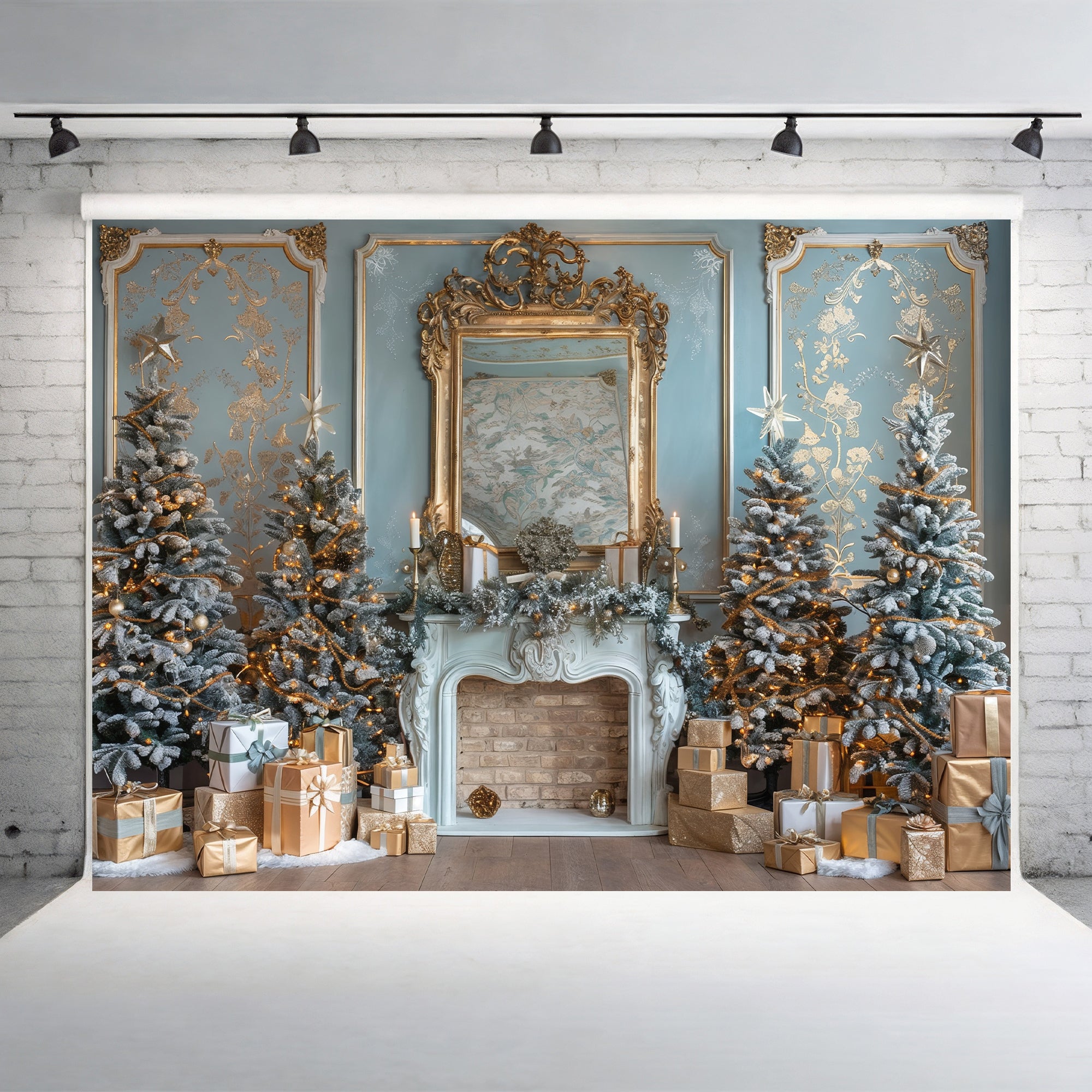 Elegant French Christmas Fireplace Backdrop