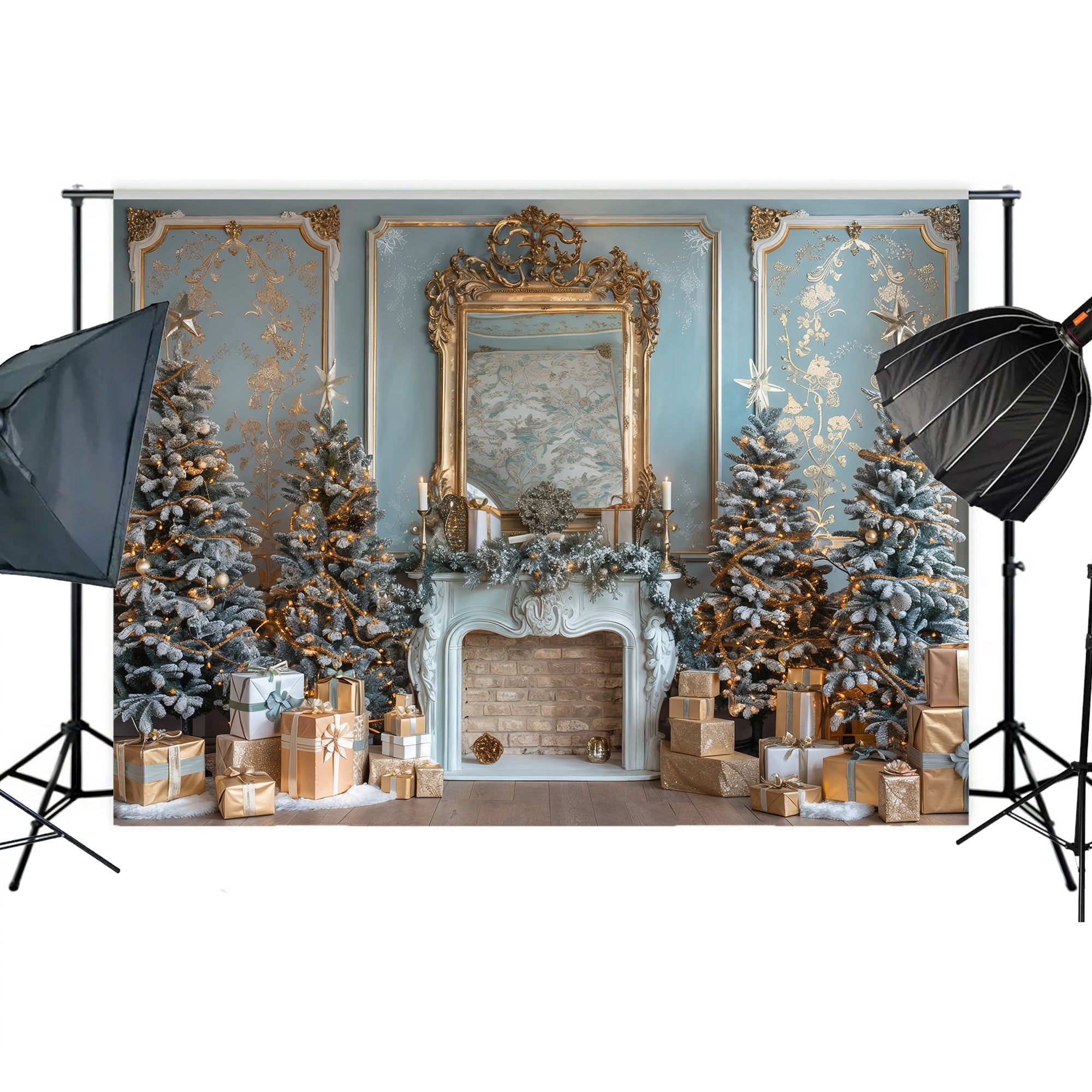 Elegant French Christmas Fireplace Backdrop