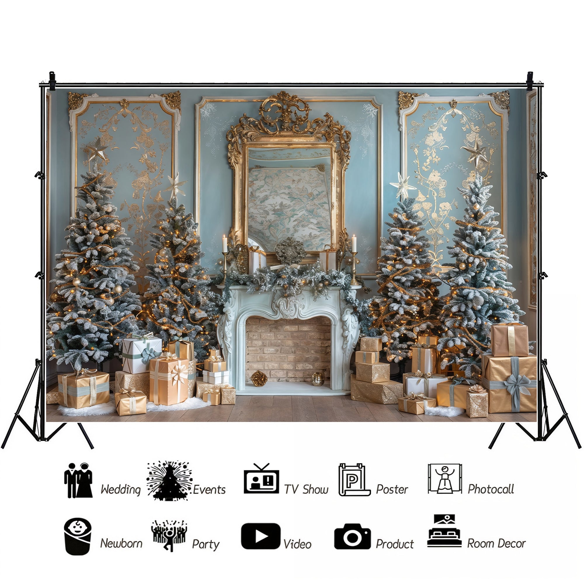 Elegant French Christmas Fireplace Backdrop