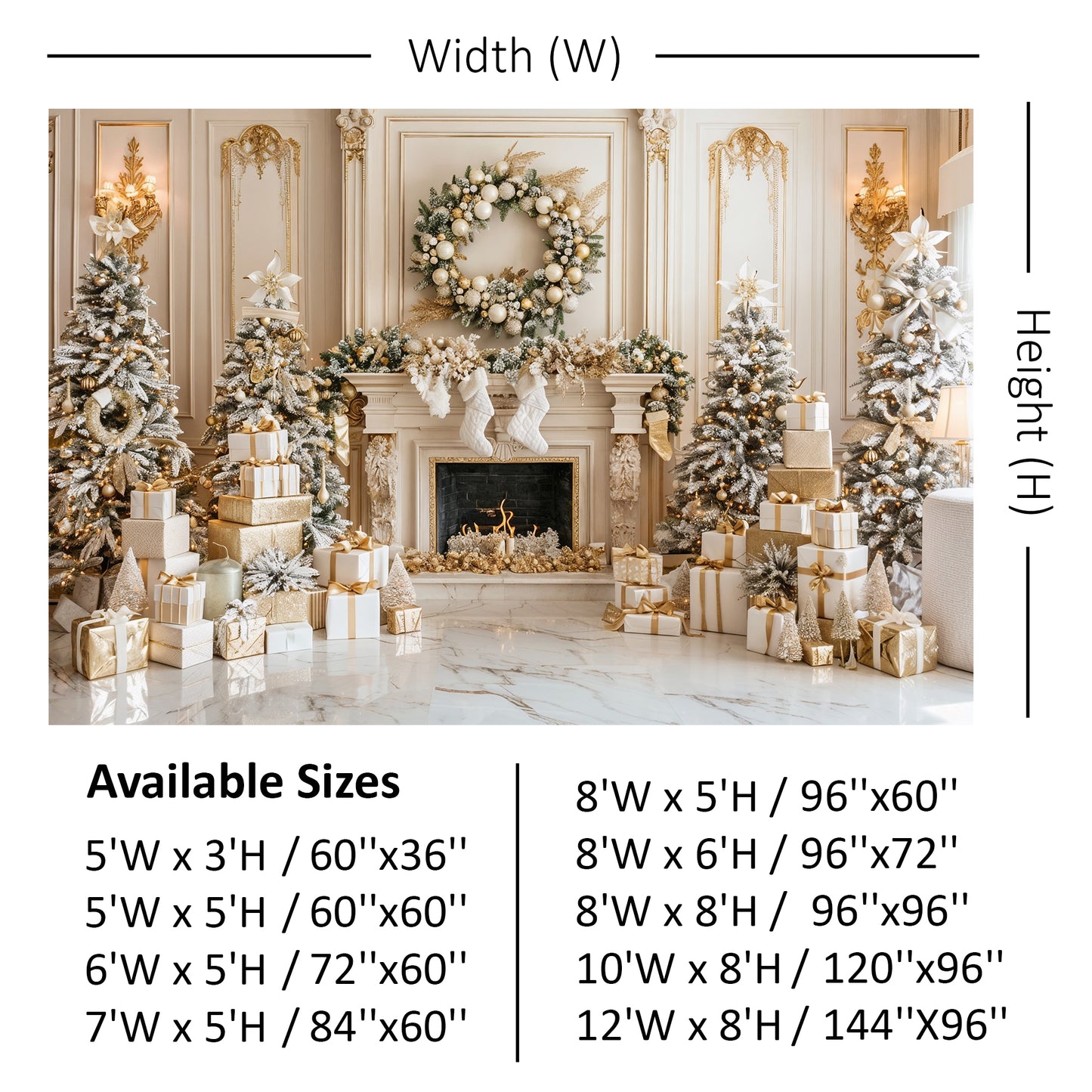 Luxurious Gold and White Christmas Fireplace Backdrop