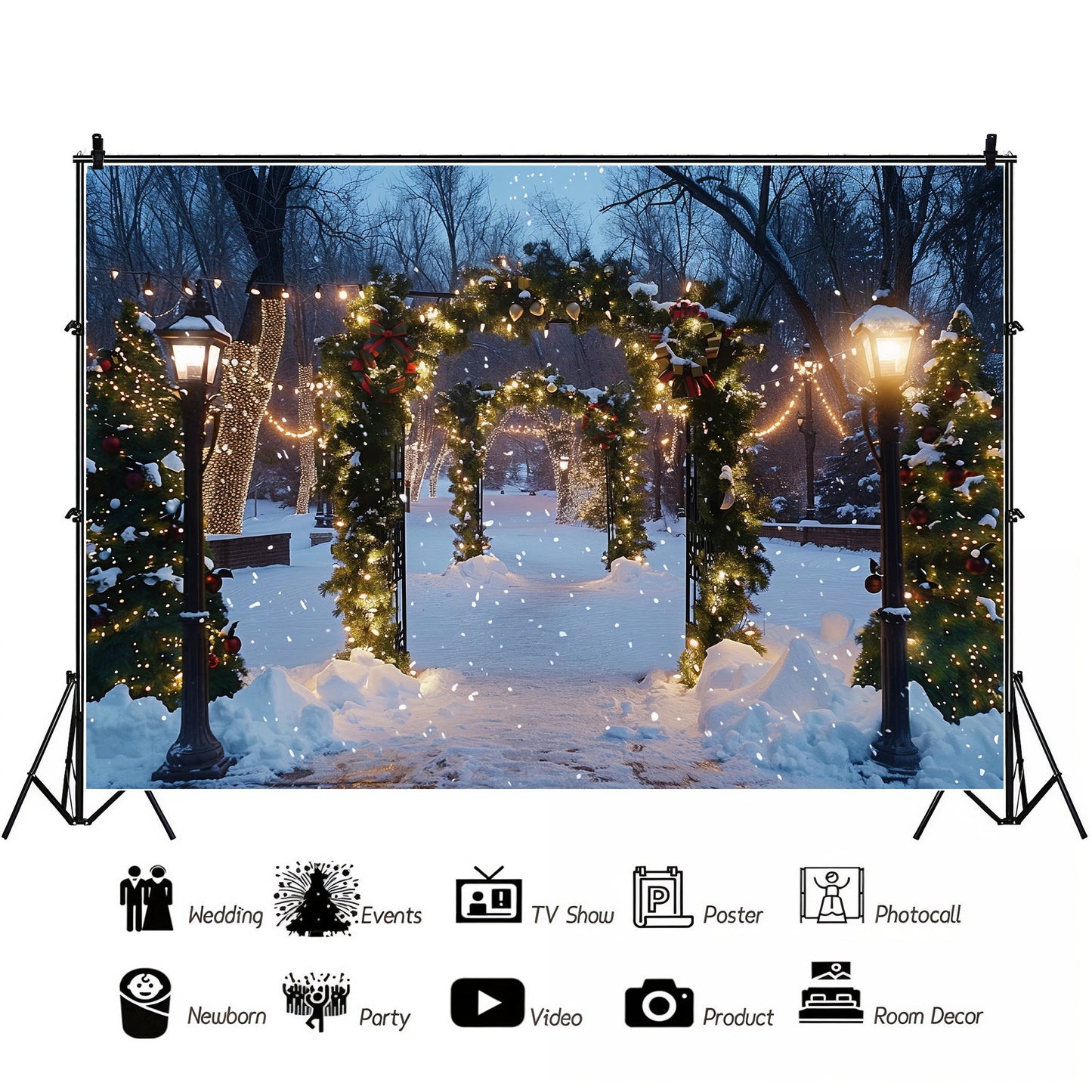 Snowy Christmas Archway Backdrop