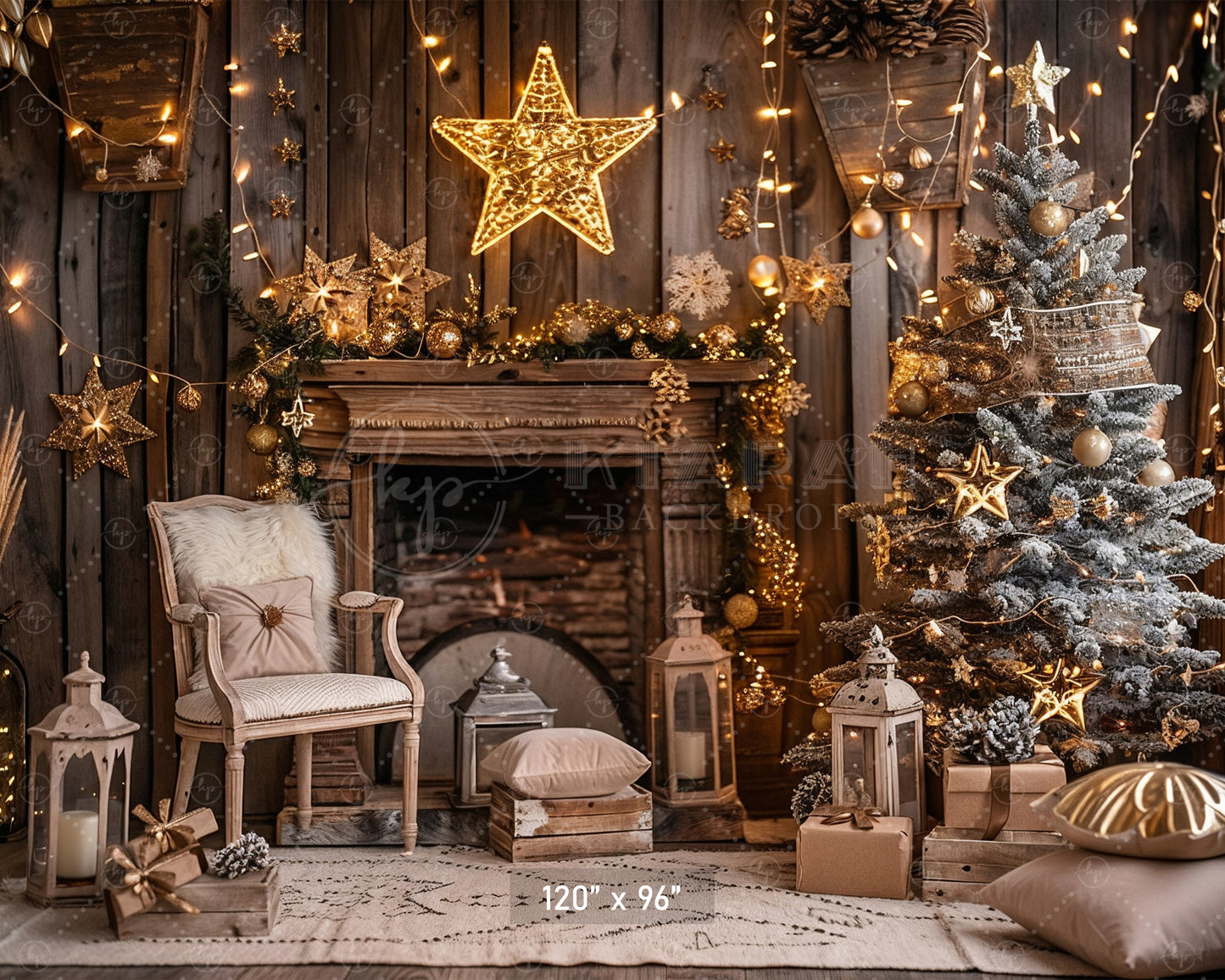 Cozy Christmas Fireplace Backdrop