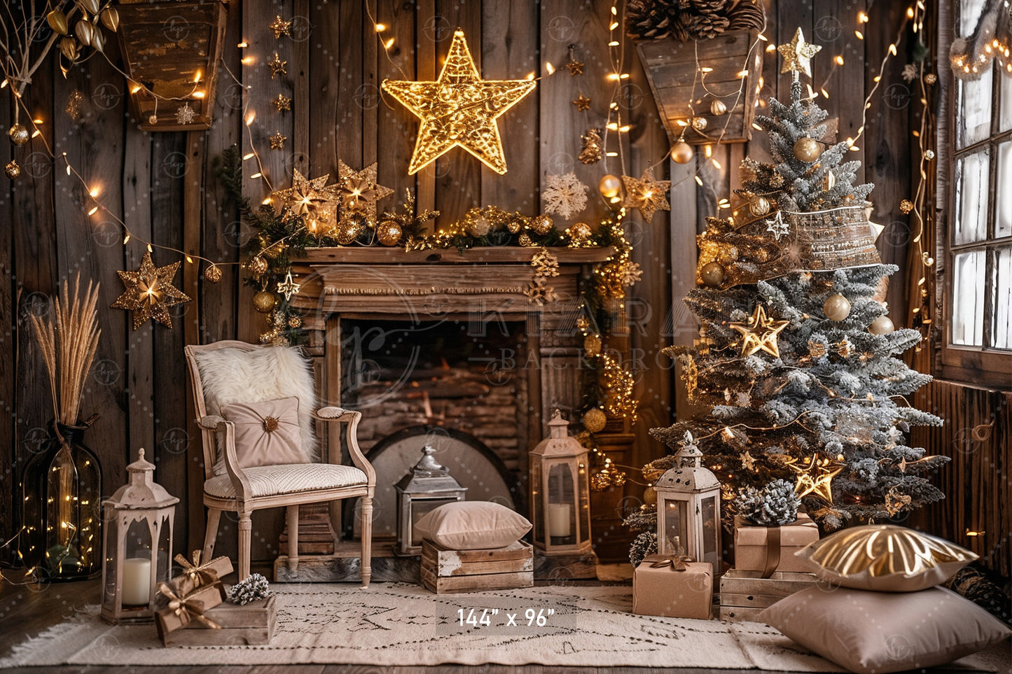 Cozy Christmas Fireplace Backdrop