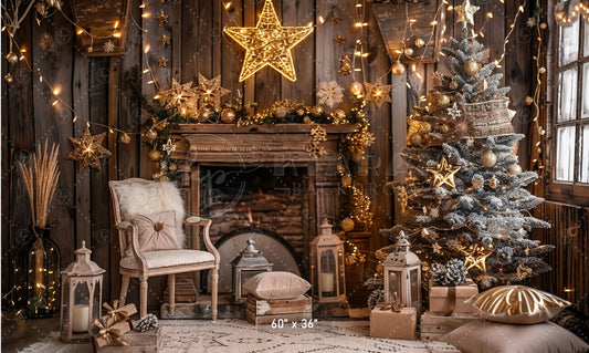 Cozy Christmas Fireplace Backdrop