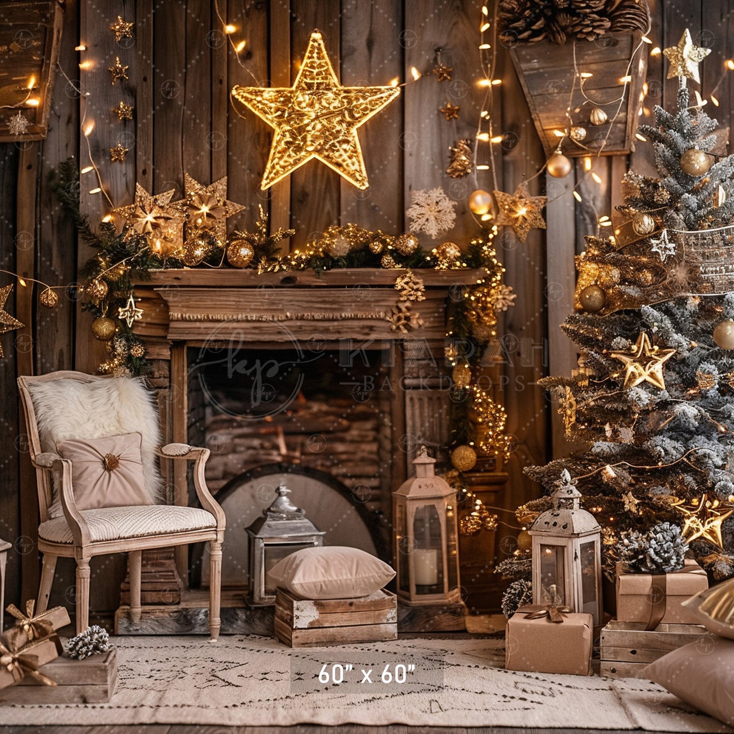 Cozy Christmas Fireplace Backdrop