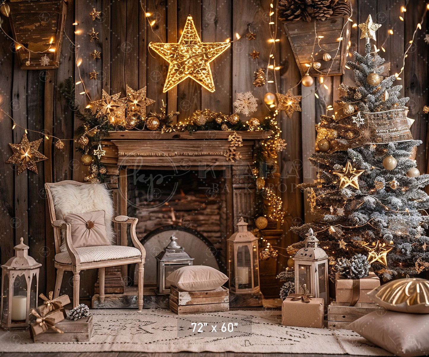 Cozy Christmas Fireplace Backdrop