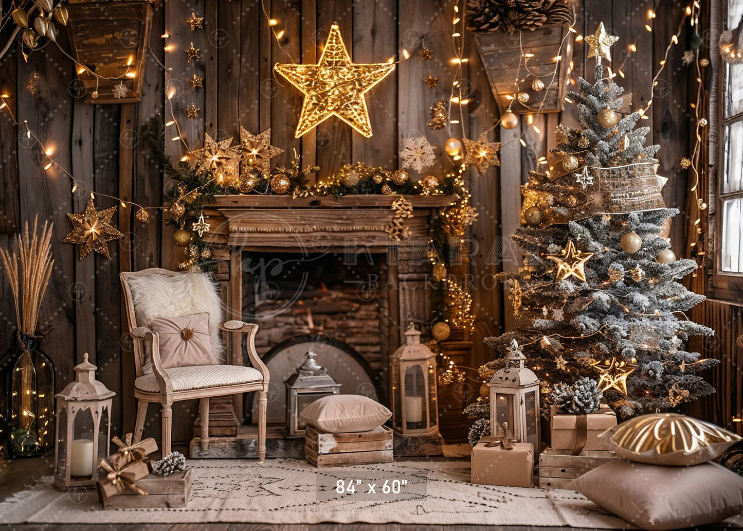 Cozy Christmas Fireplace Backdrop