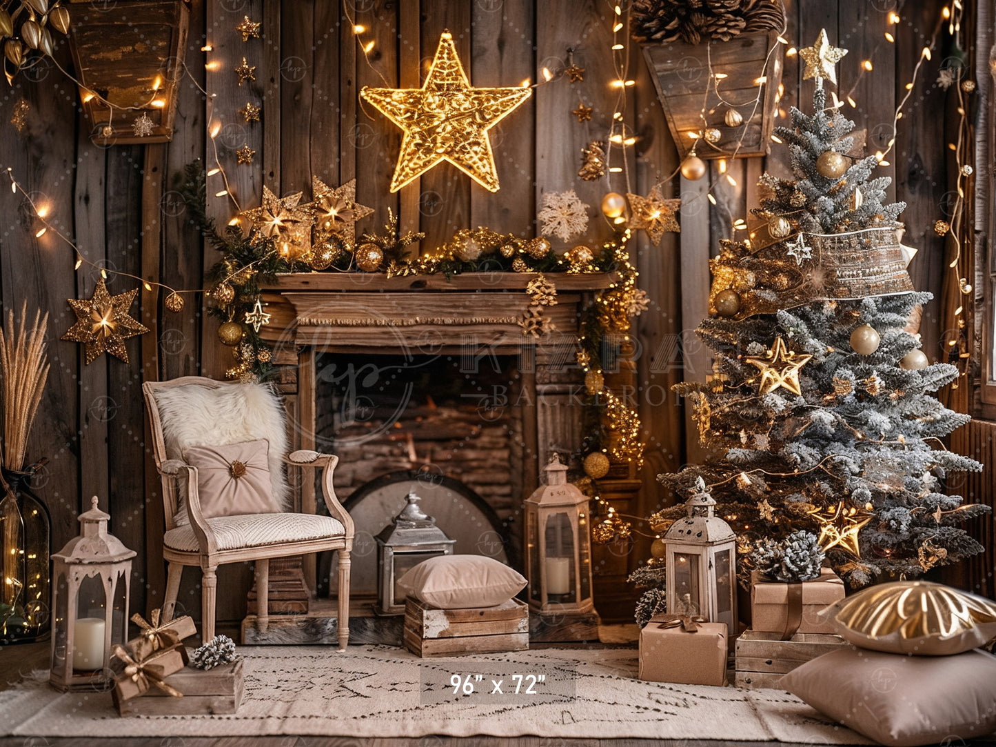 Cozy Christmas Fireplace Backdrop