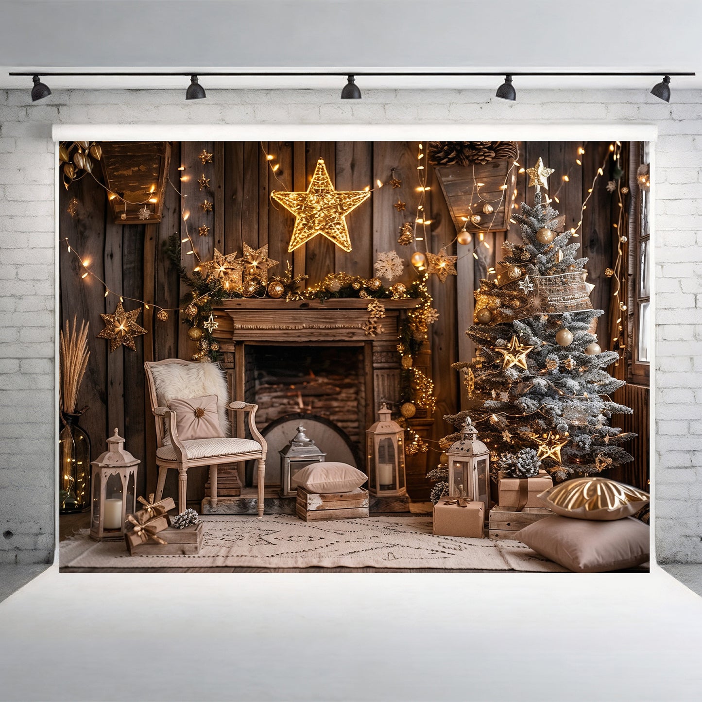 Cozy Christmas Fireplace Backdrop