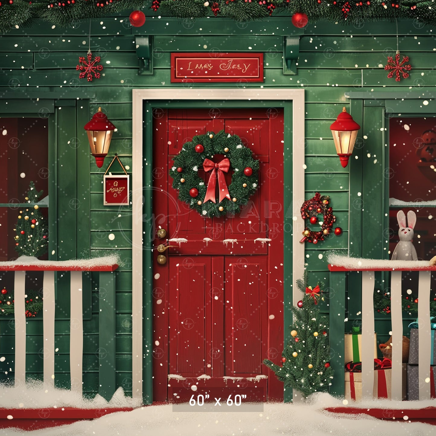 Festive Christmas Front Porch Backdrop