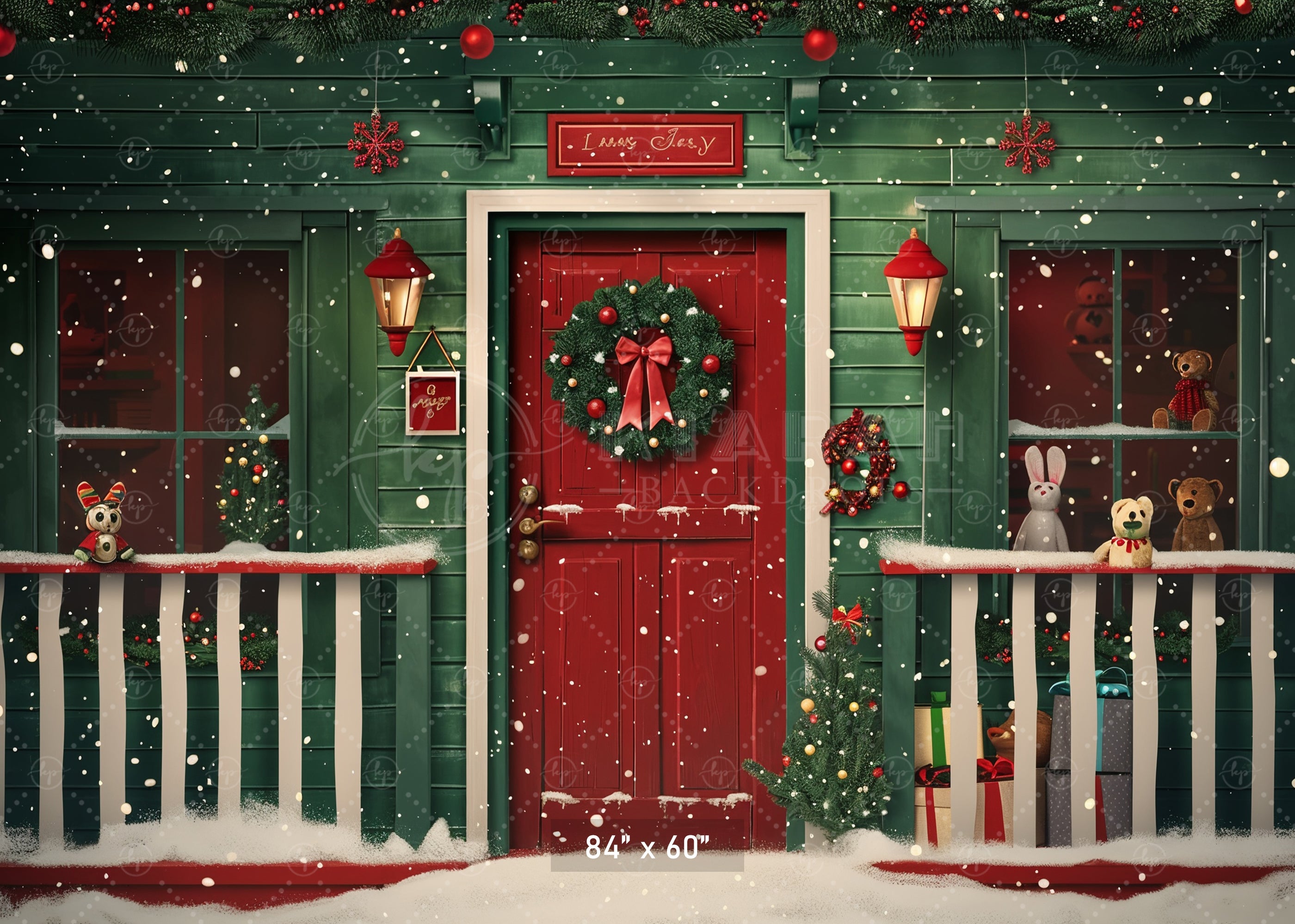 Festive Christmas Front Porch Backdrop