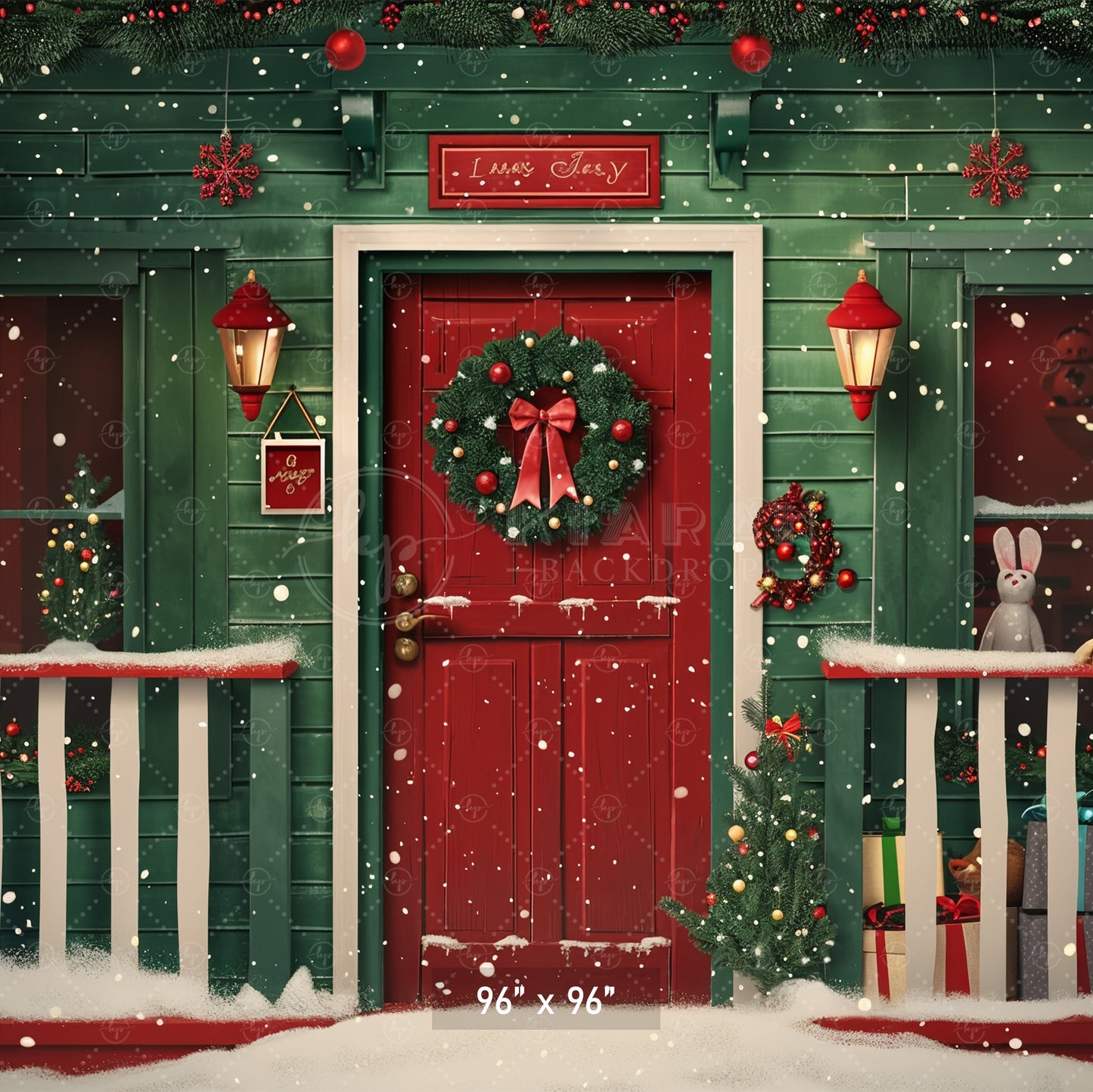 Festive Christmas Front Porch Backdrop