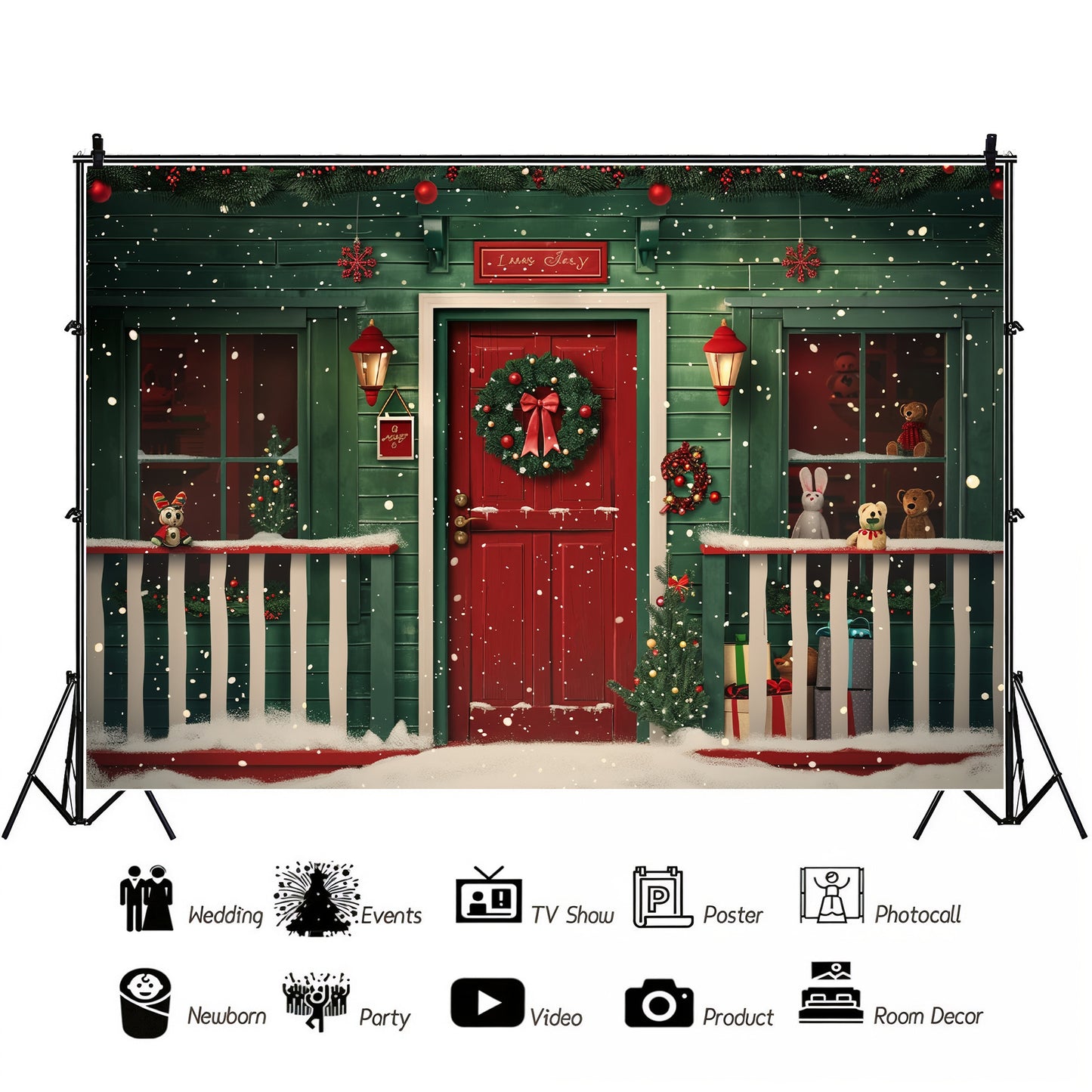 Festive Christmas Front Porch Backdrop