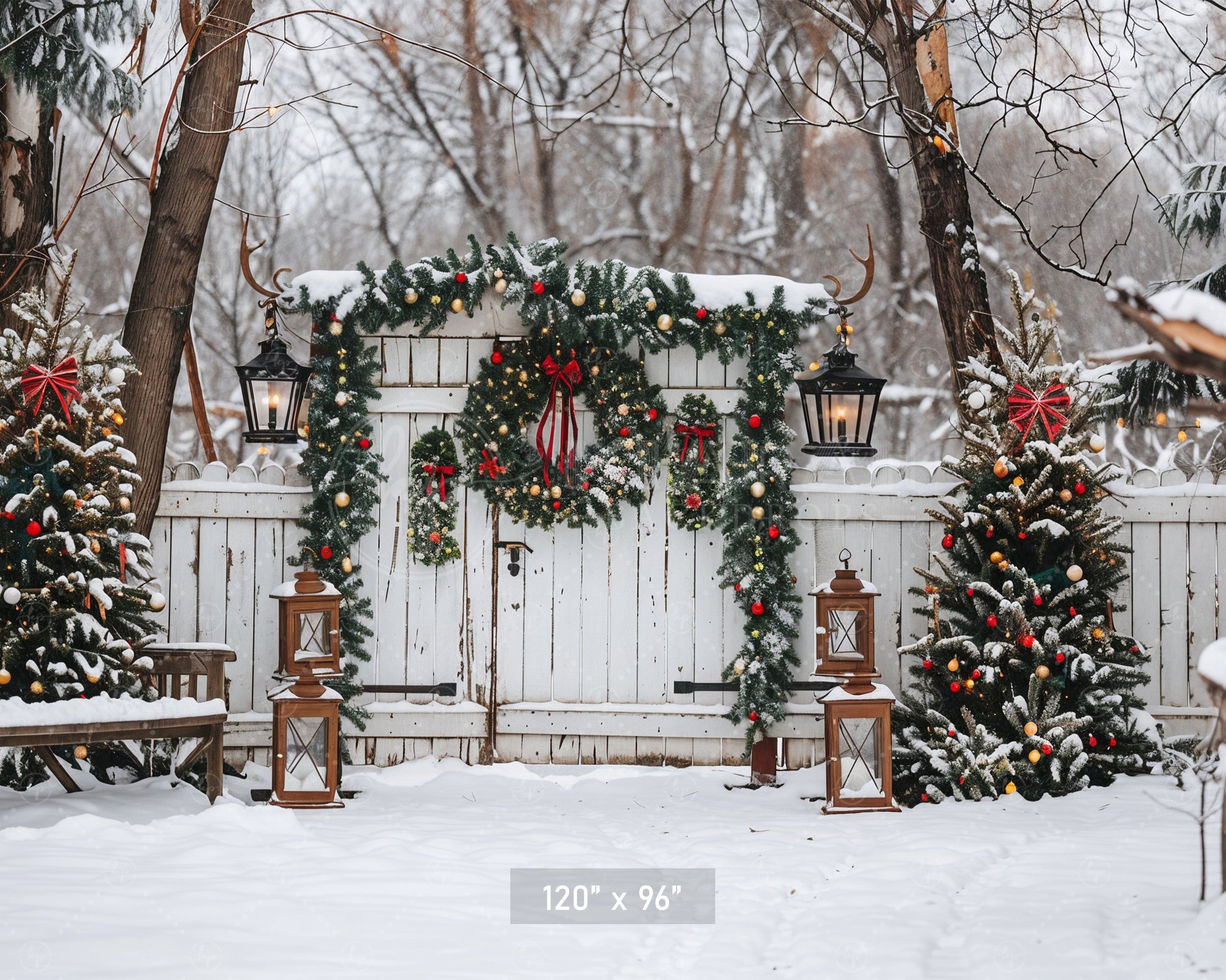 Rustic Winter Gate Backdrop