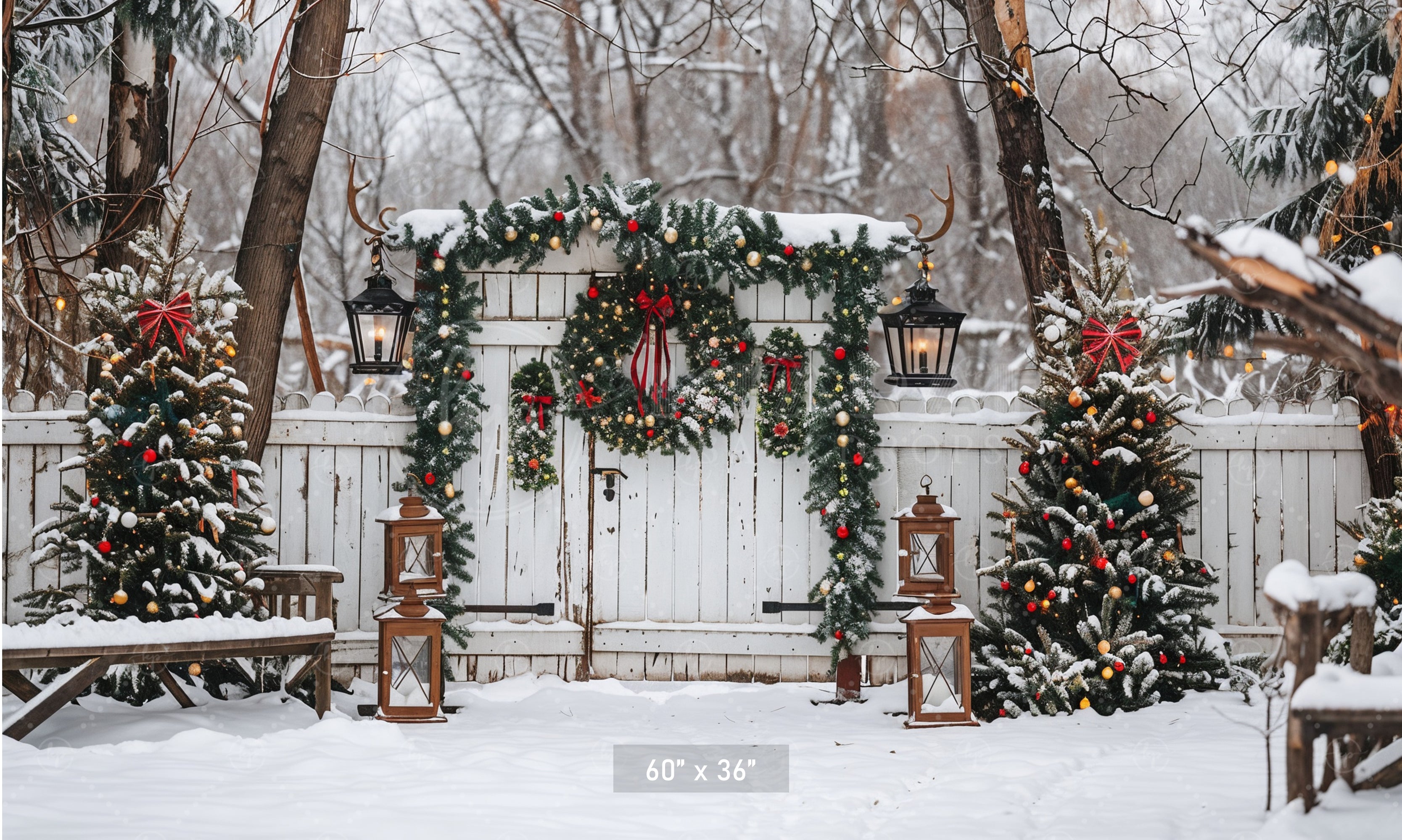Rustic Winter Gate Backdrop