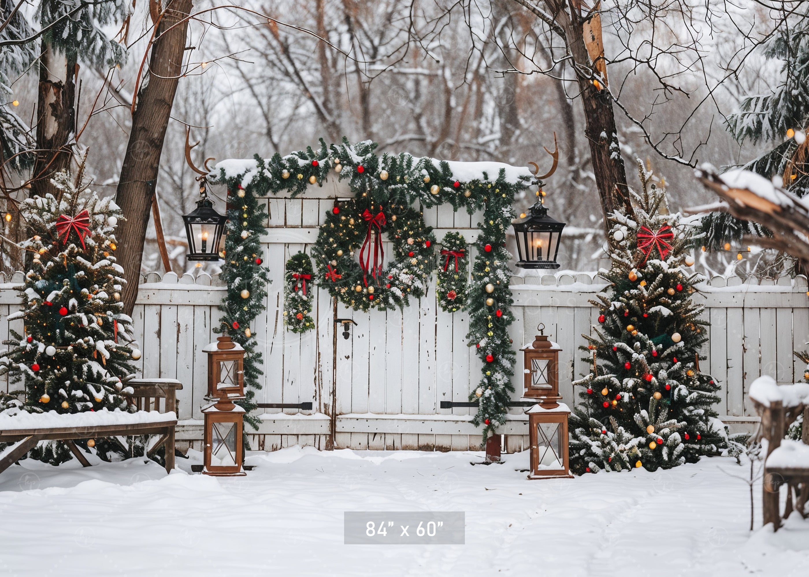 Rustic Winter Gate Backdrop