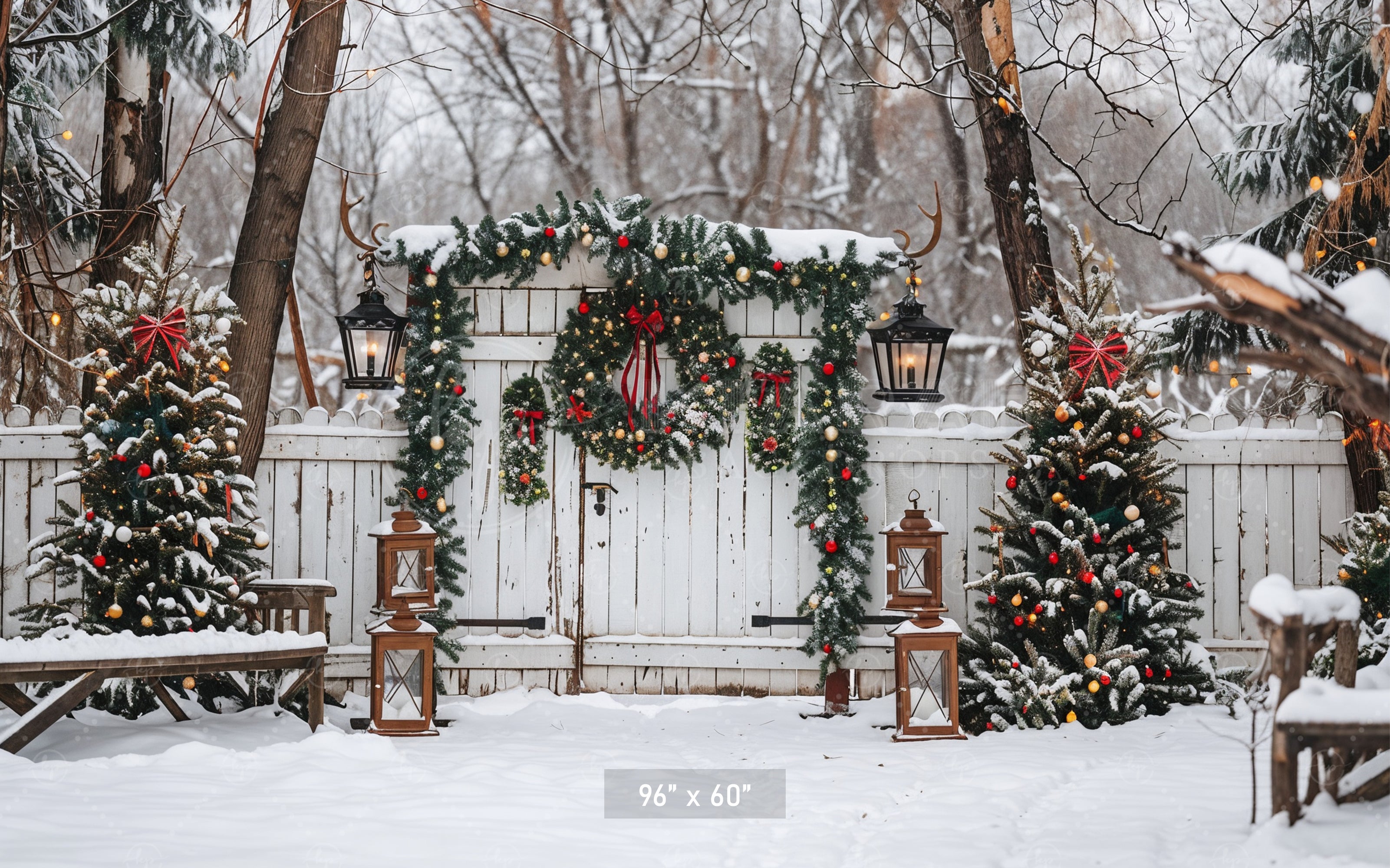Rustic Winter Gate Backdrop