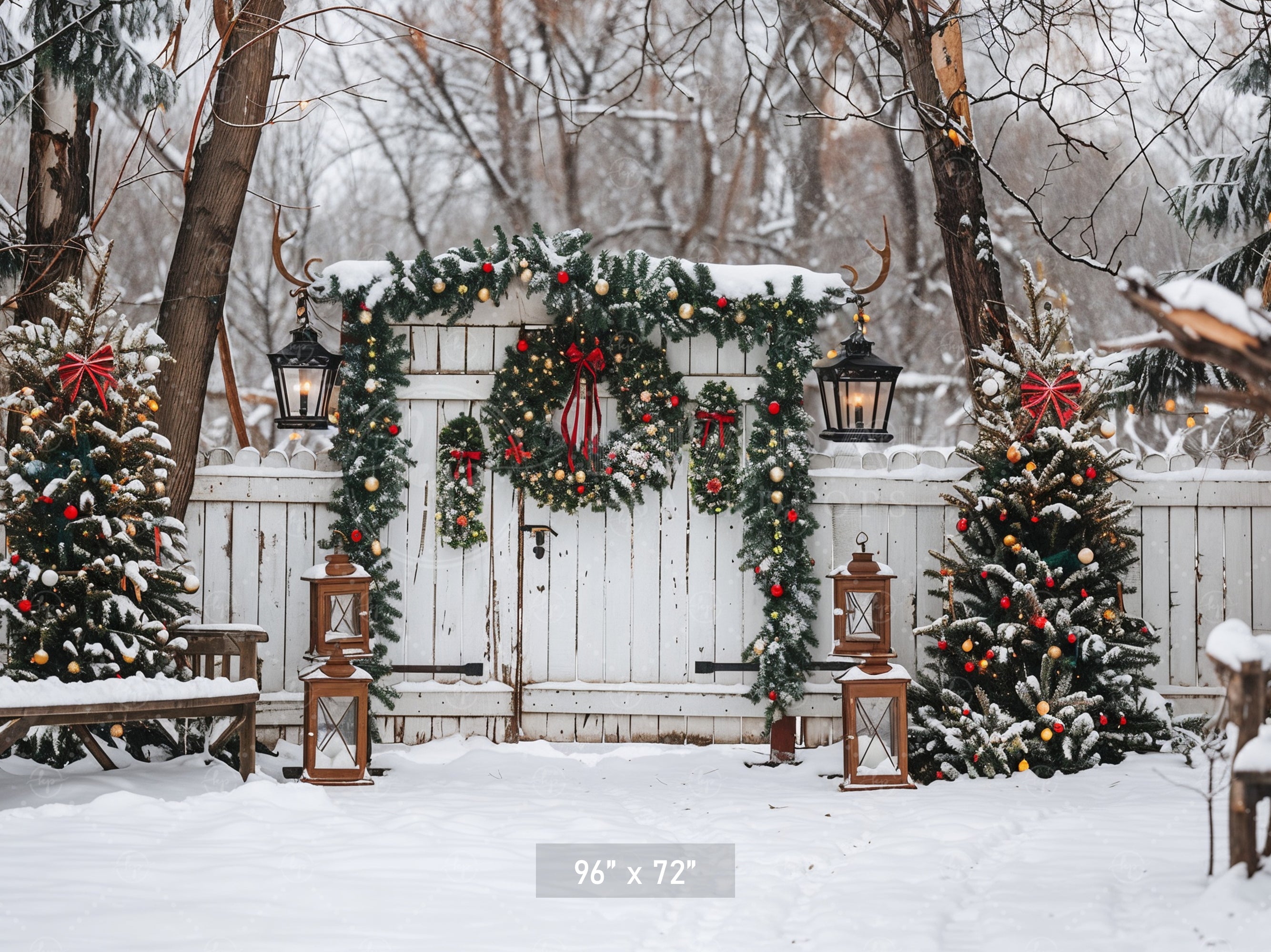 Rustic Winter Gate Backdrop