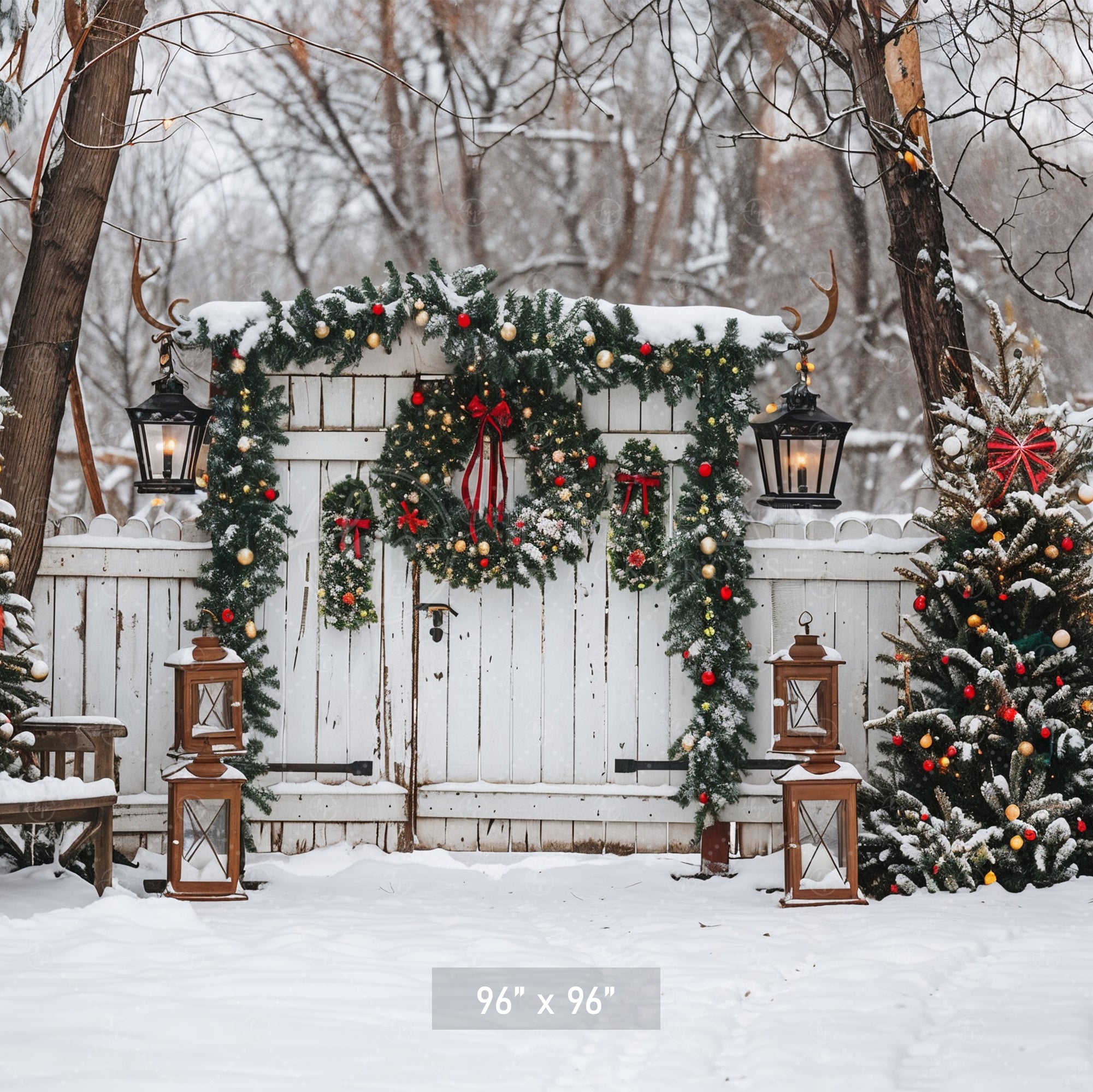 Rustic Winter Gate Backdrop