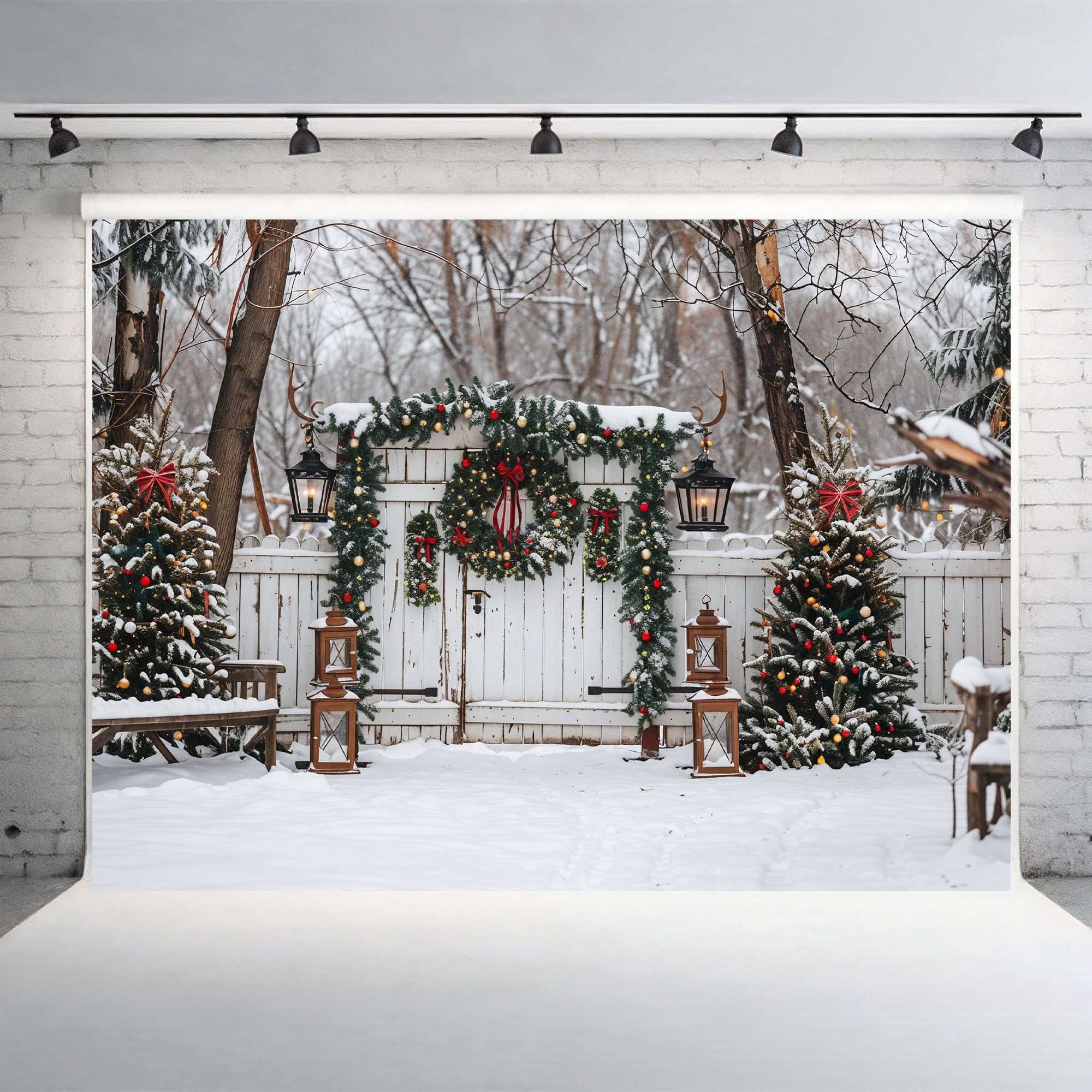 Rustic Winter Gate Backdrop