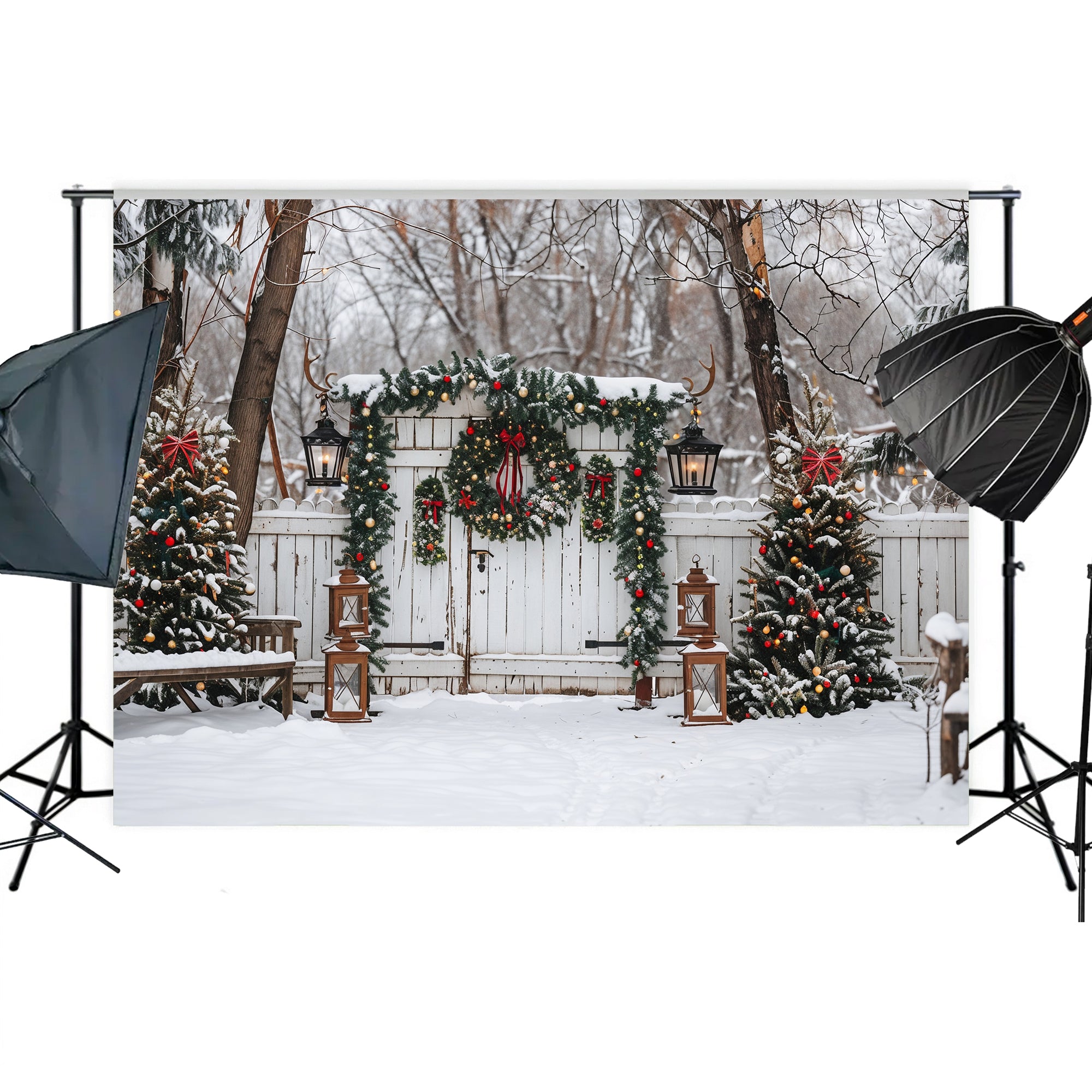 Rustic Winter Gate Backdrop
