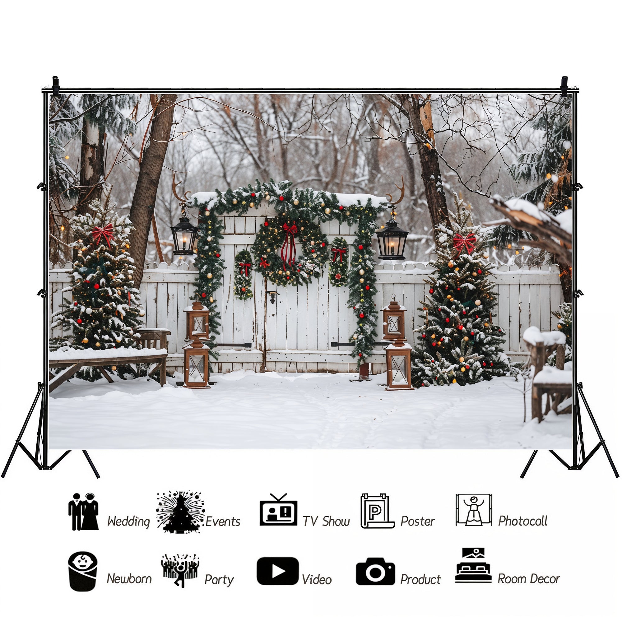 Rustic Winter Gate Backdrop