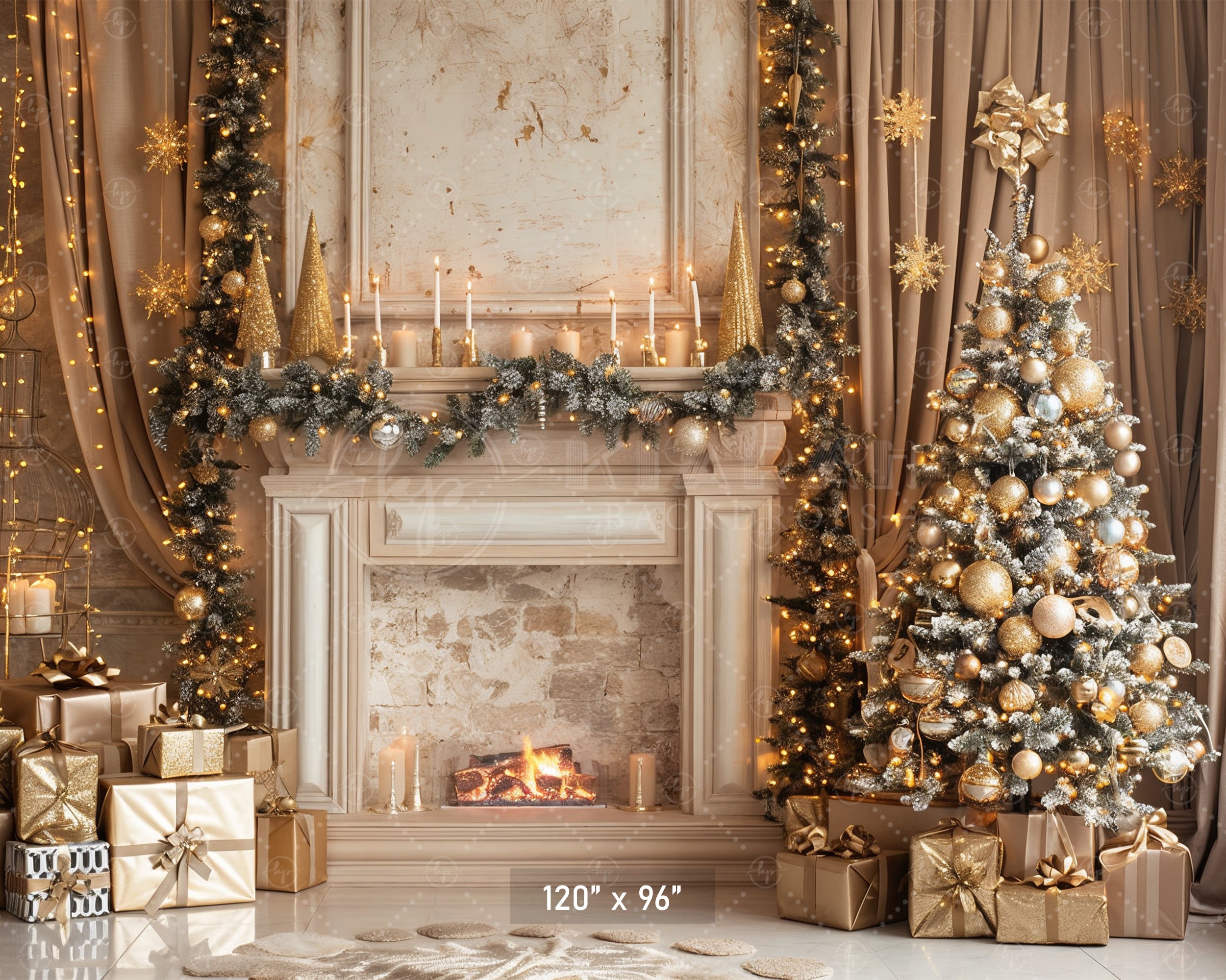 Elegant Christmas Fireplace Backdrop