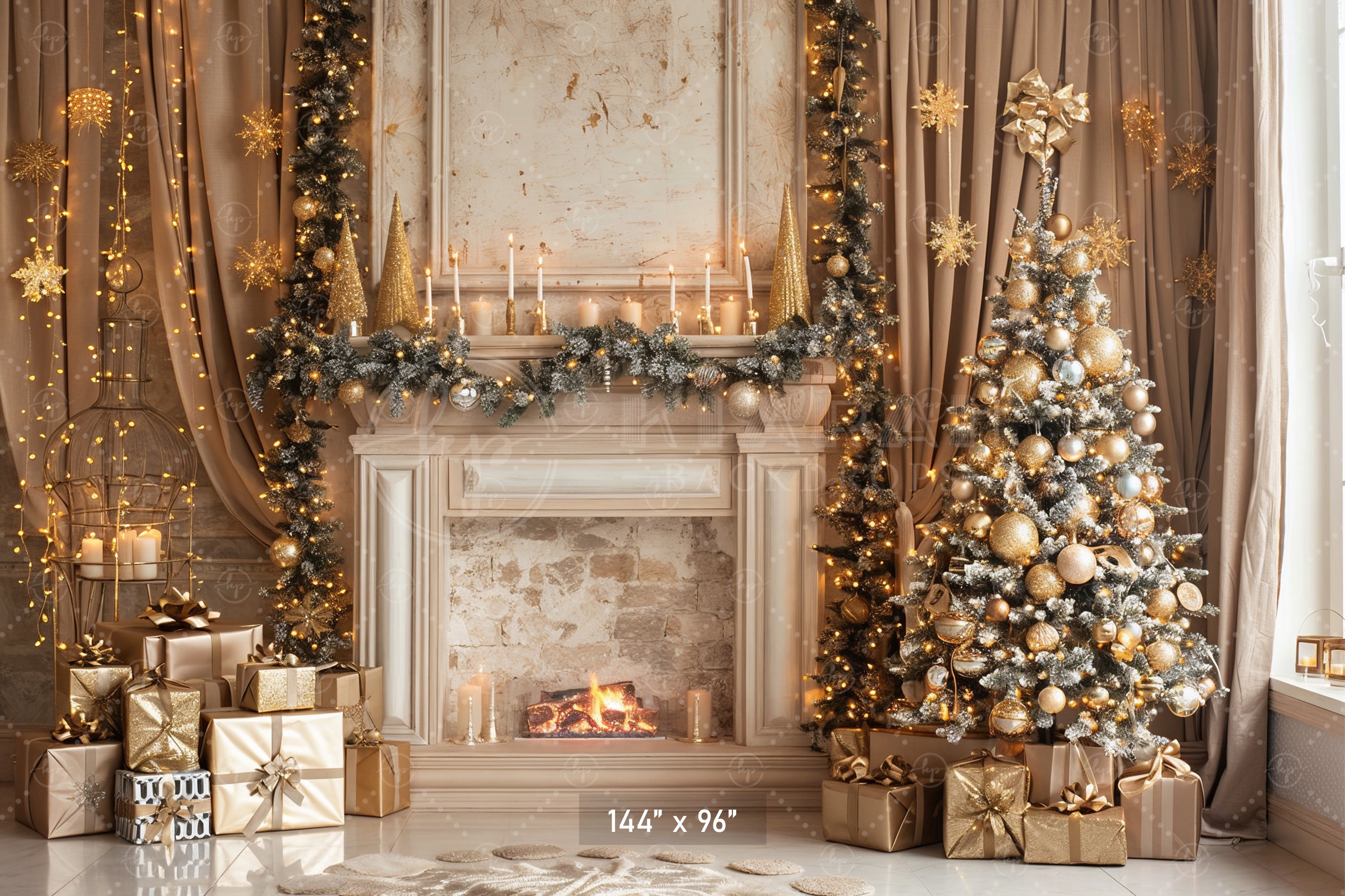 Elegant Christmas Fireplace Backdrop