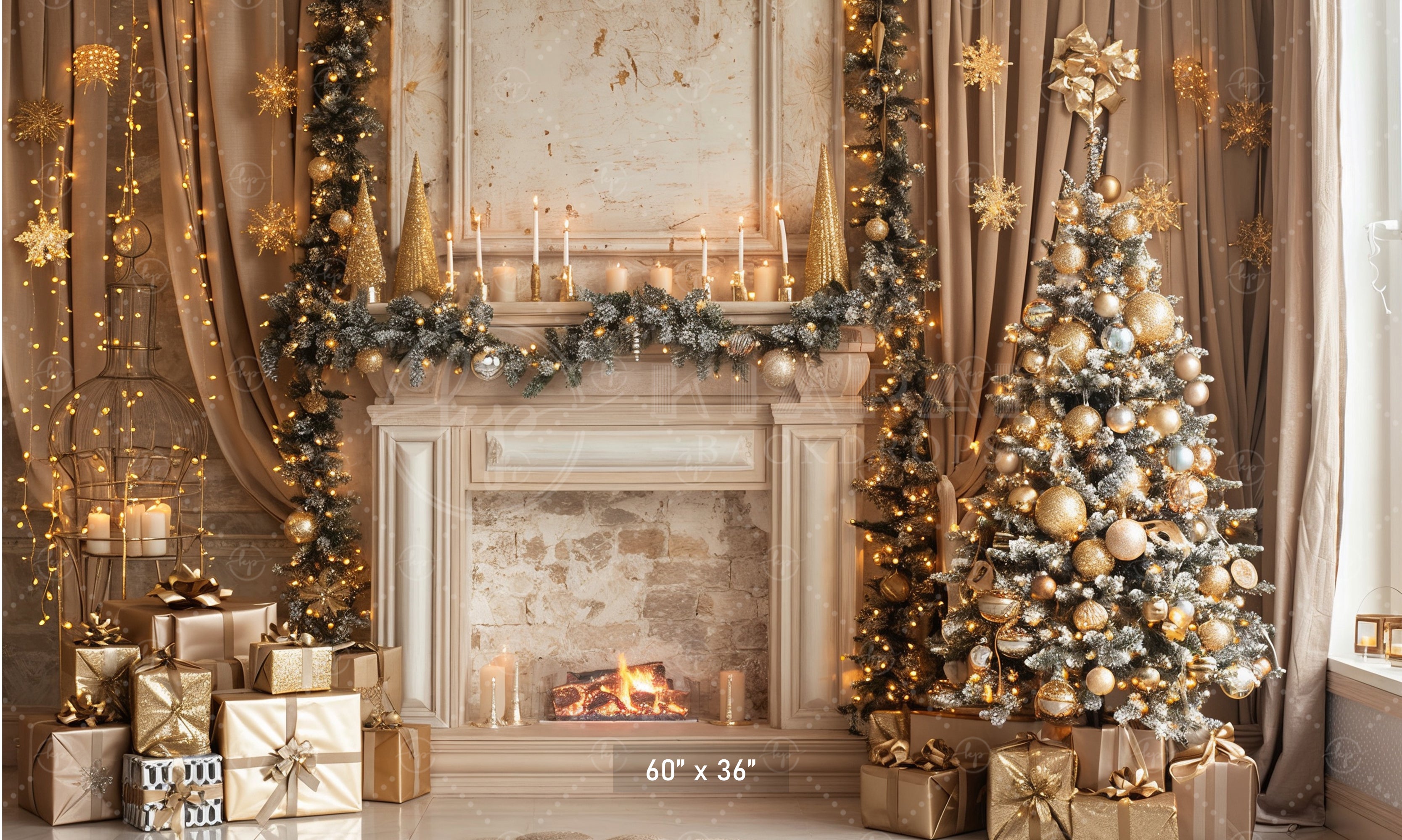 Elegant Christmas Fireplace Backdrop