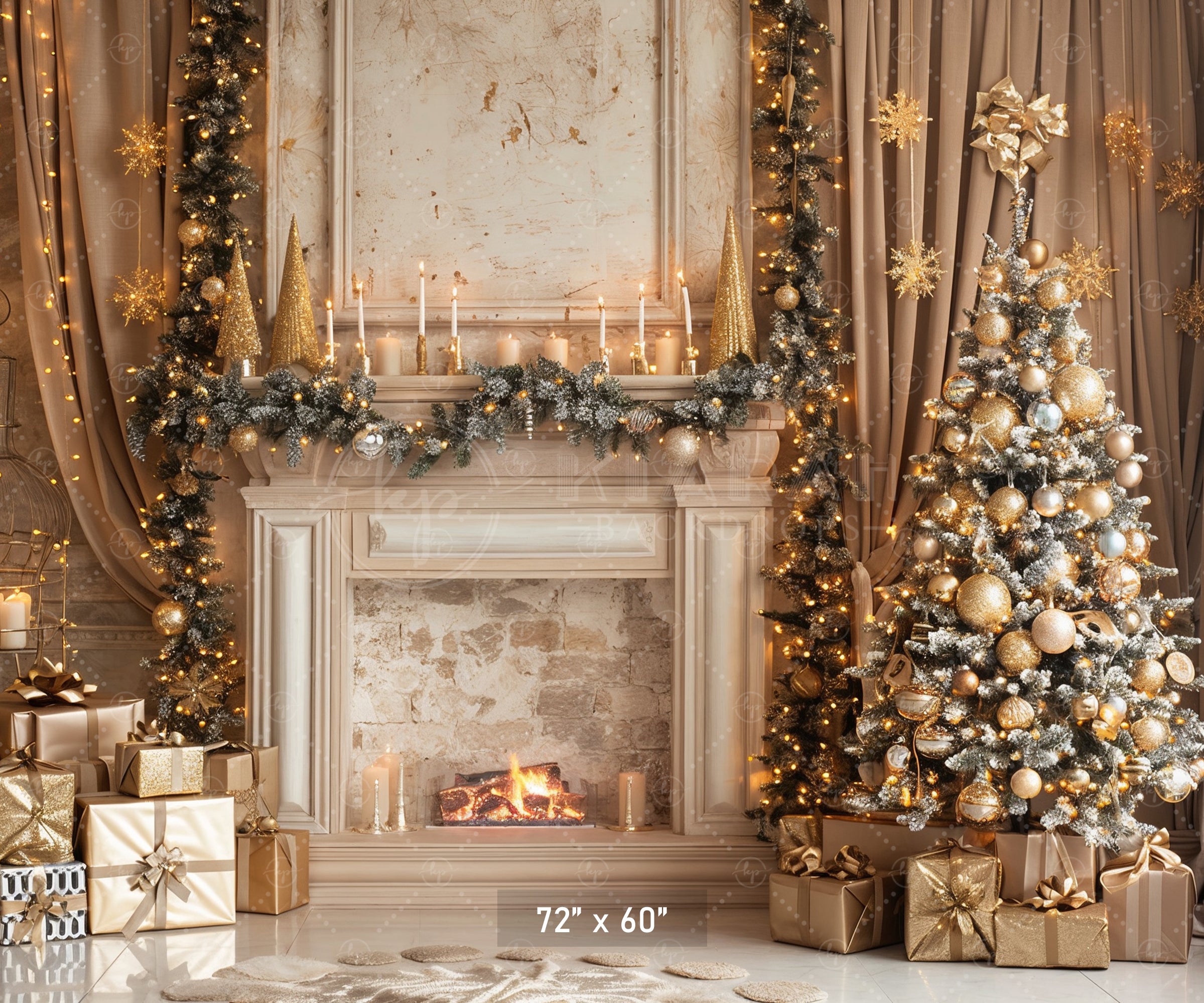 Elegant Christmas Fireplace Backdrop