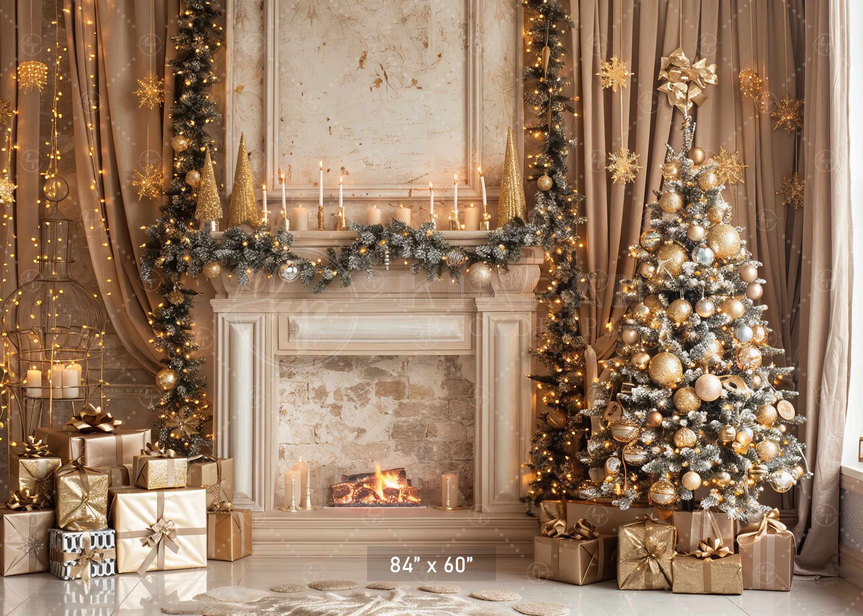 Elegant Christmas Fireplace Backdrop