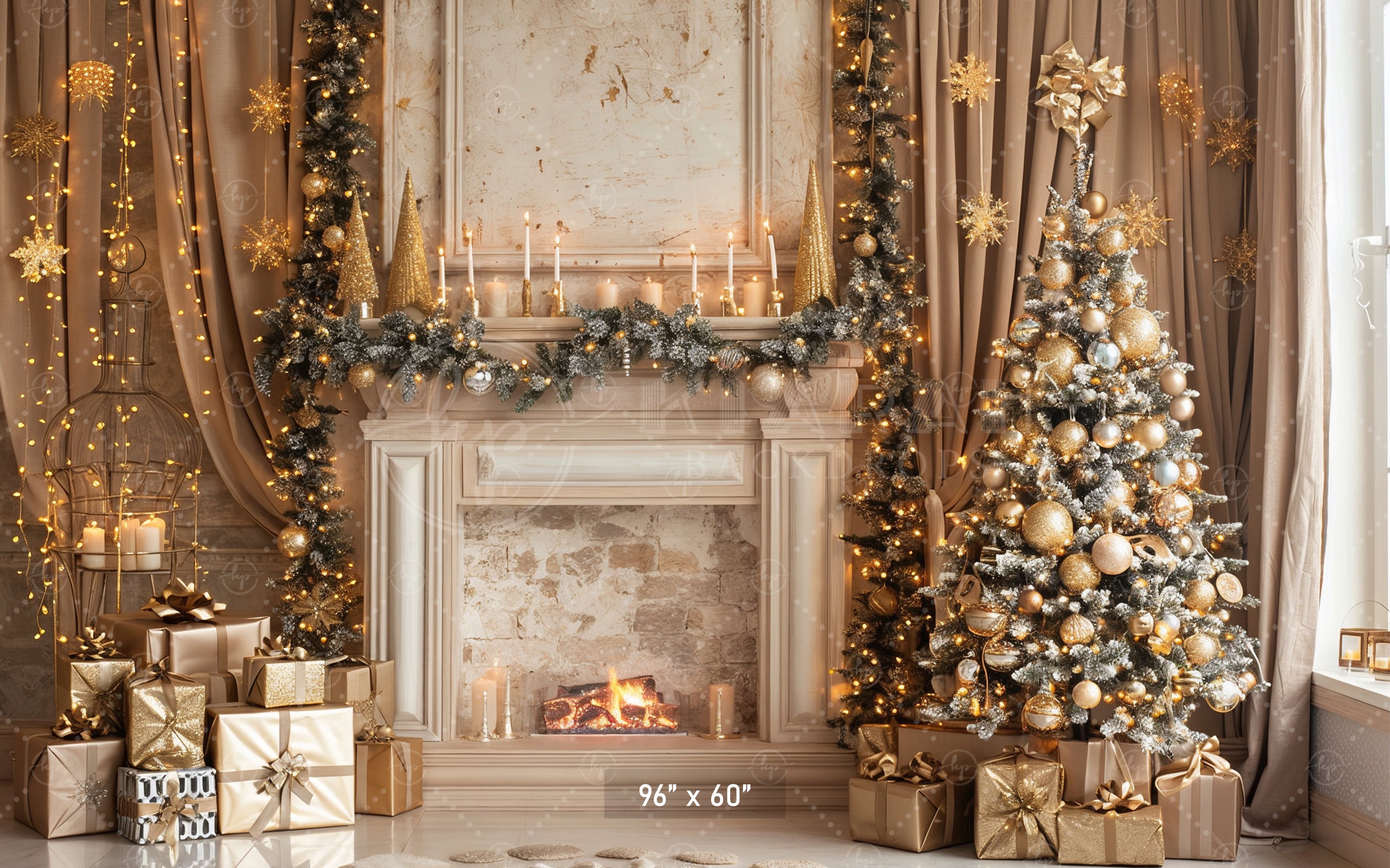Elegant Christmas Fireplace Backdrop