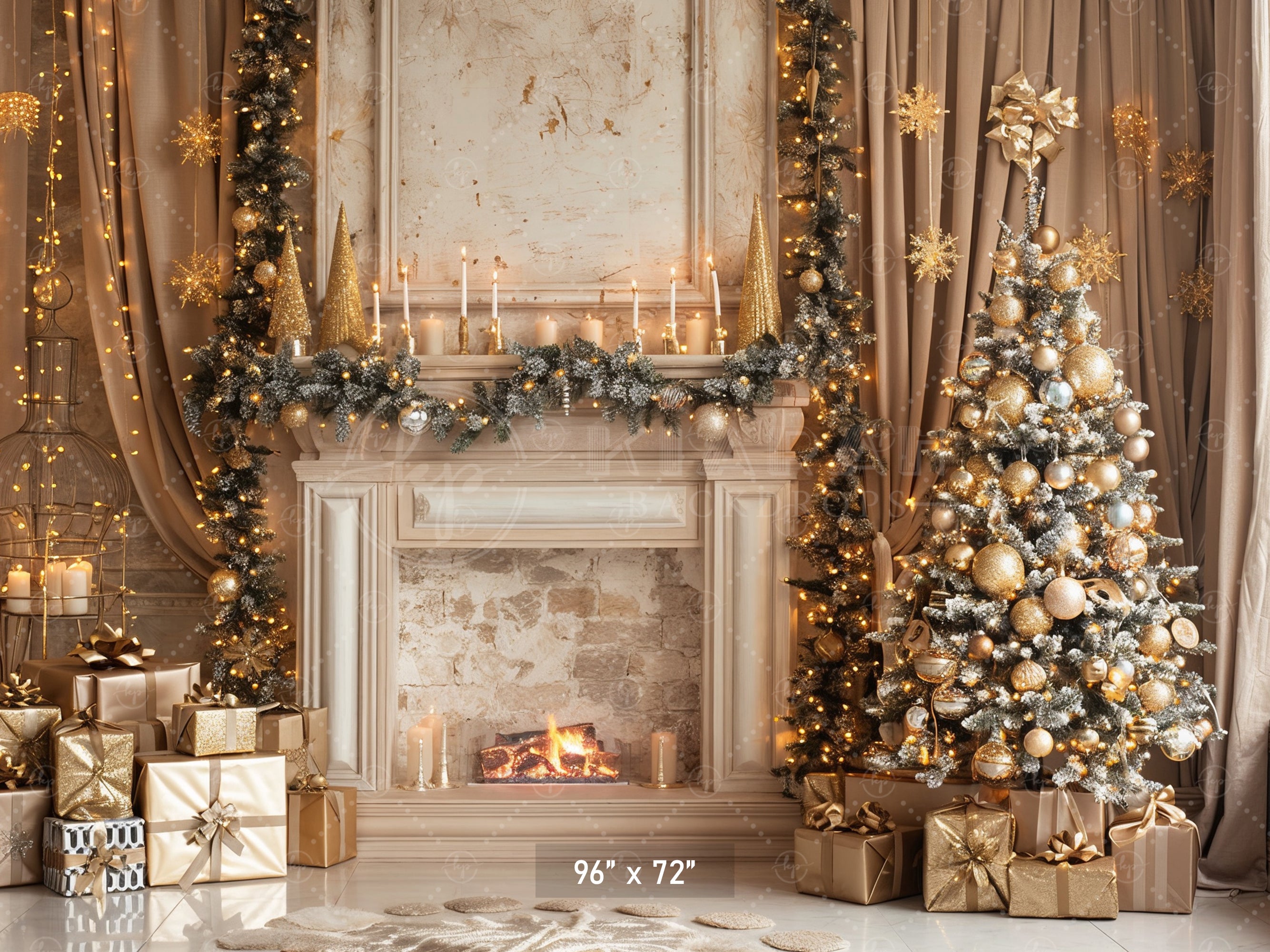 Elegant Christmas Fireplace Backdrop