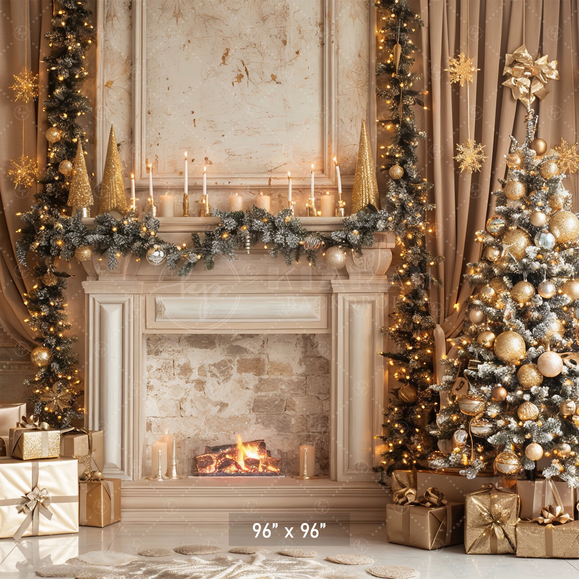 Elegant Christmas Fireplace Backdrop