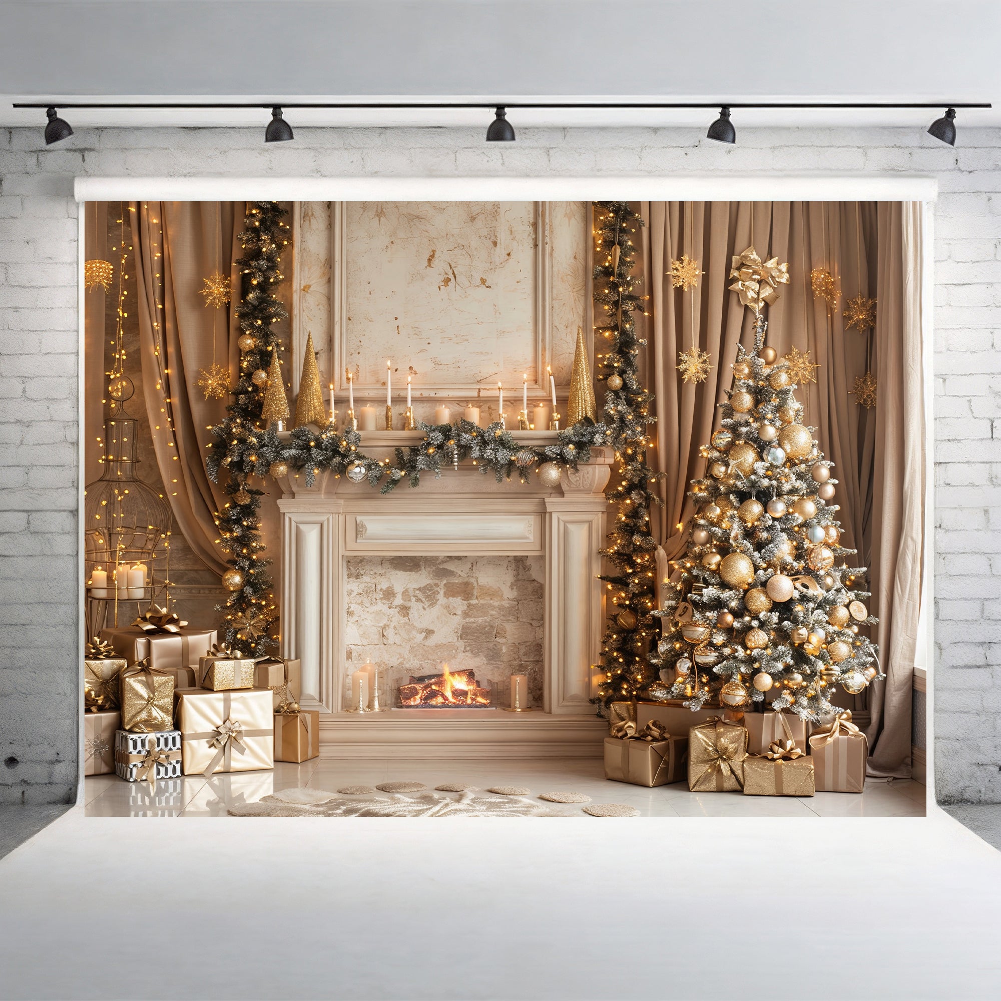 Elegant Christmas Fireplace Backdrop
